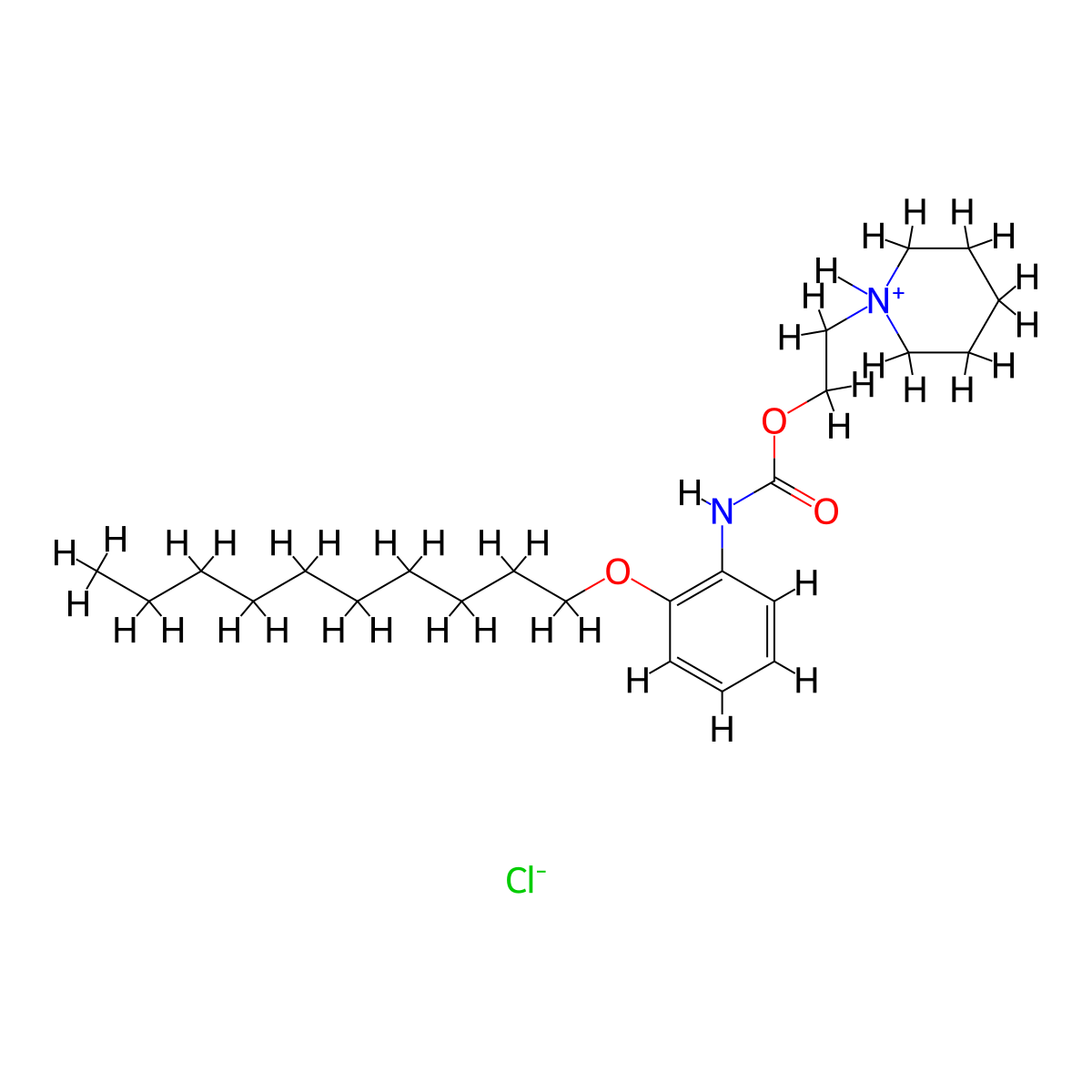 2-(Piperidin-1-yl)ethyl hydrogen (2-(decyloxy)phenyl)carbonimidate--hydrogen chloride (1/1) molecular structure, CAS 55792-29-5