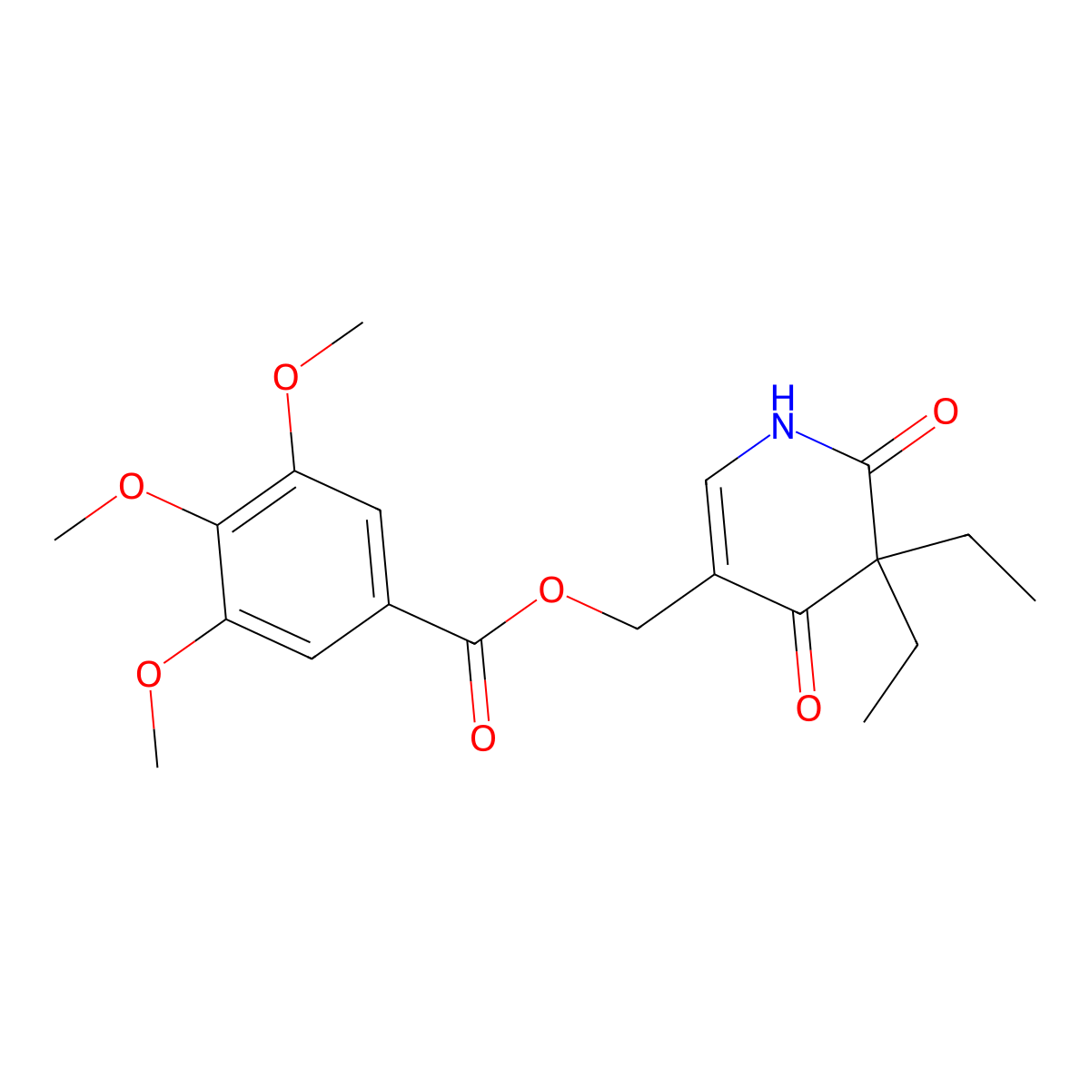 Benzoic acid, 3,4,5-trimethoxy-, (1,4,5,6-tetrahydro-5,5-diethyl-4,6-dioxo-3-pyridinyl)methyl ester molecular structure, CAS 55798-57-7
