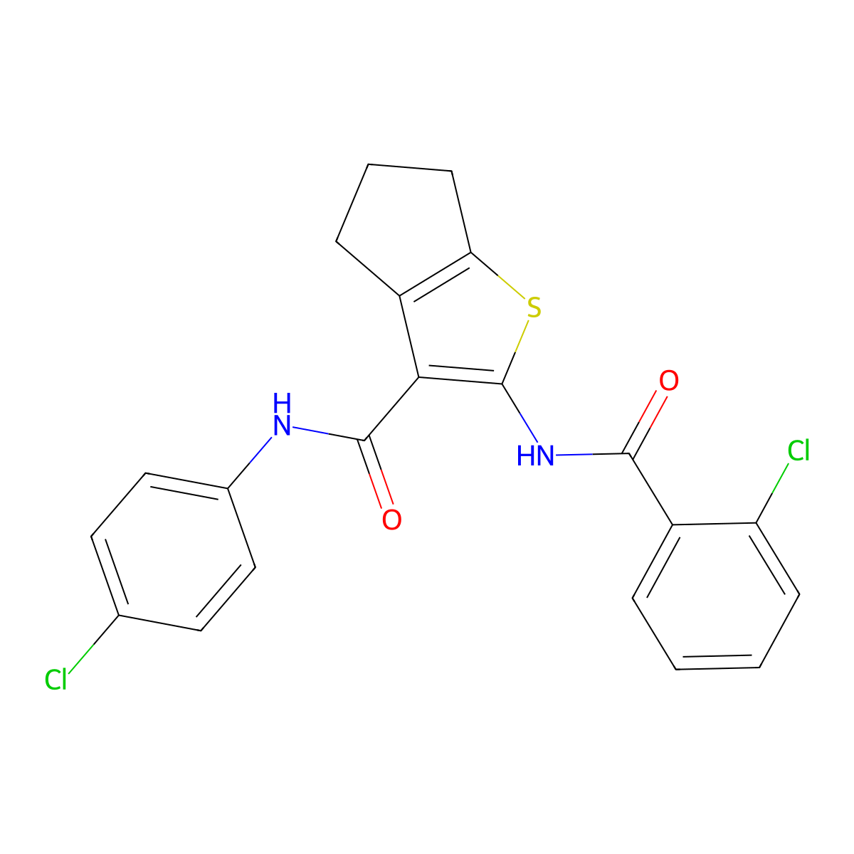 2-[(2-chlorobenzoyl)amino]-N-(4-chlorophenyl)-5,6-dihydro-4H-cyclopenta[b]thiophene-3-carboxamide molecular structure, CAS 5580-35-8