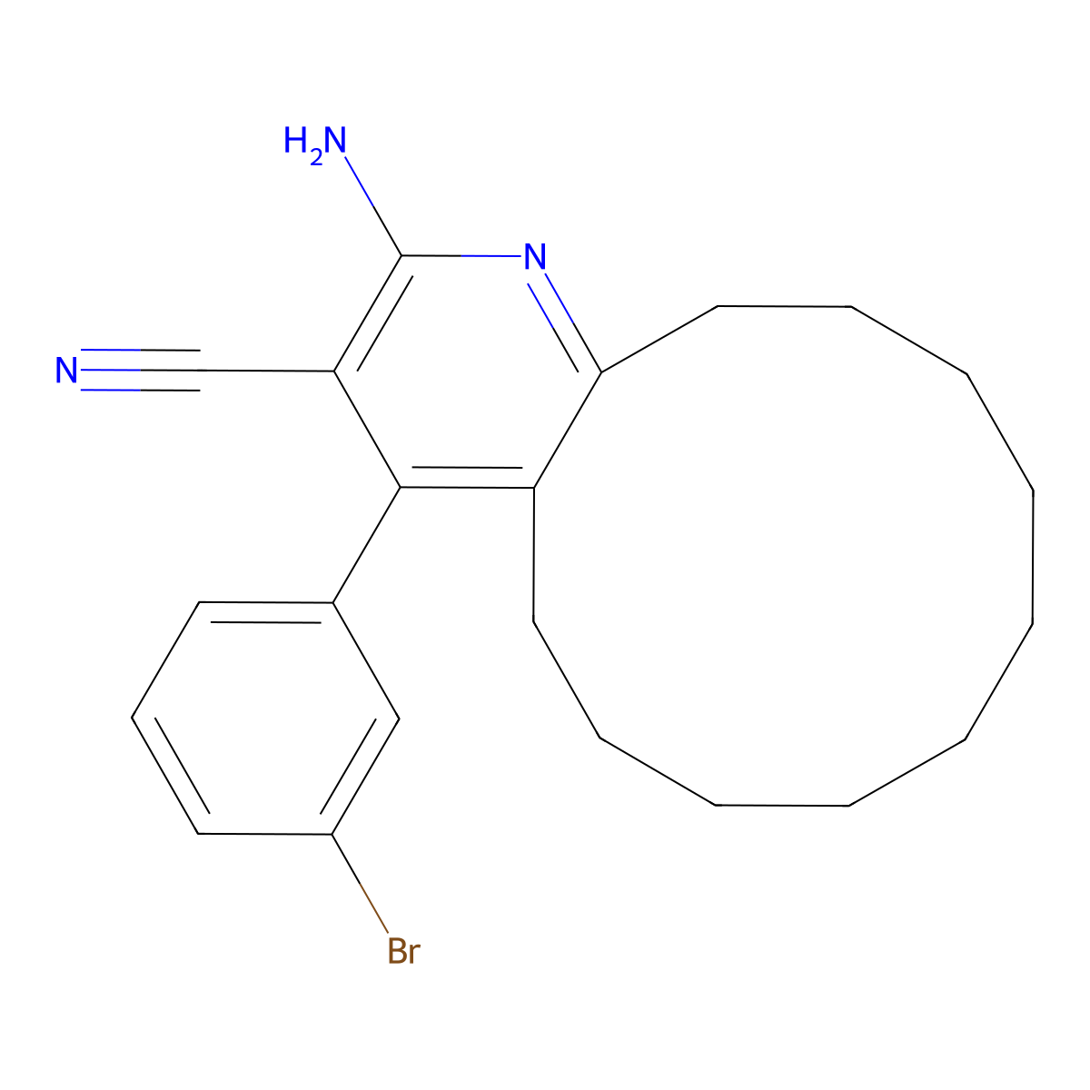 2-Amino-4-(3-bromophenyl)-5,6,7,8,9,10,11,12,13,14-decahydrocyclododeca[b]pyridine-3-carbonitrile molecular structure, CAS 5580-53-0