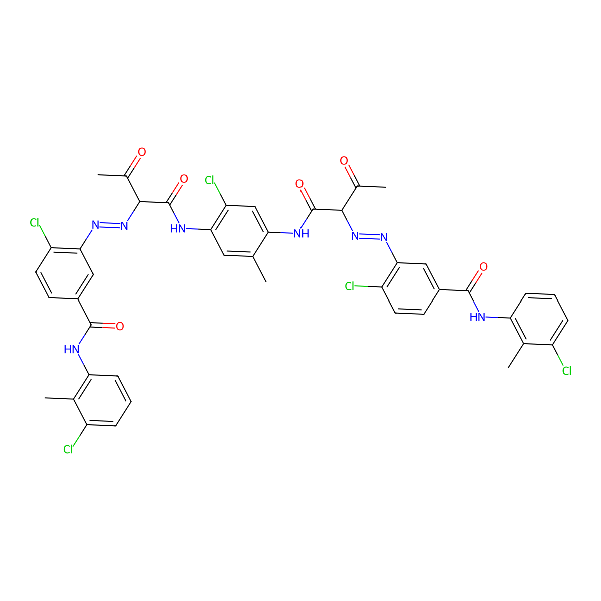 Benzamide, 3,3'-[(2-chloro-5-methyl-1,4-phenylene)bis[imino(1-acetyl-2-oxo-2,1-ethanediyl)-2,1-diazenediyl]]bis[4-chloro-N-(3-chloro-2-methylphenyl)- molecular structure, CAS 5580-57-4