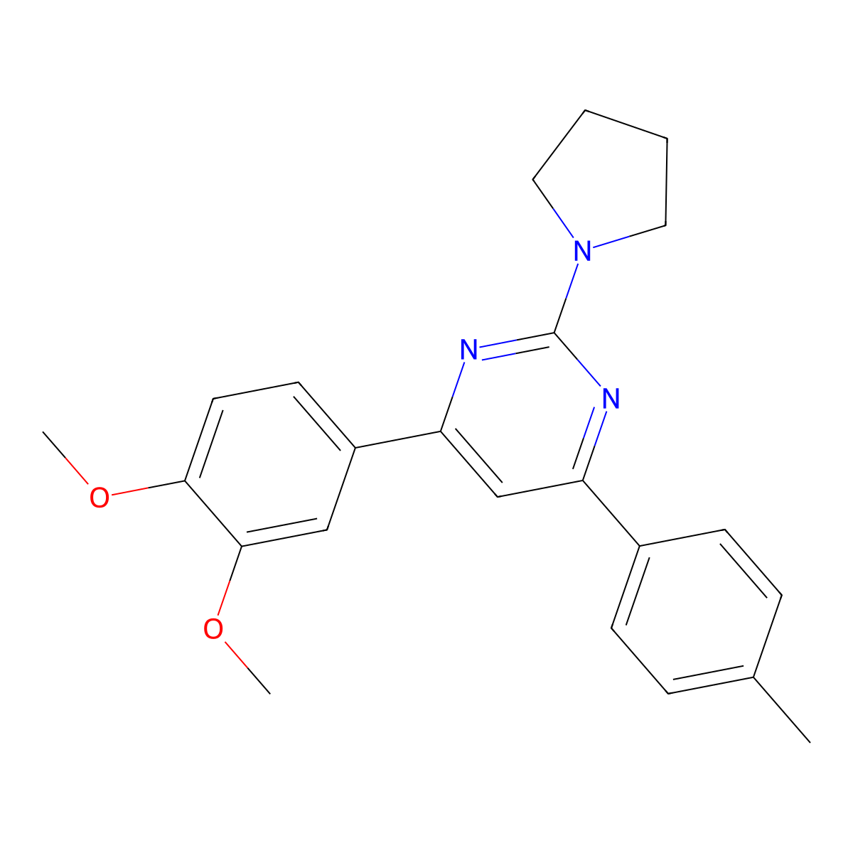 4-(3,4-Dimethoxyphenyl)-6-(4-methylphenyl)-2-pyrrolidin-1-ylpyrimidine molecular structure, CAS 5581-39-5