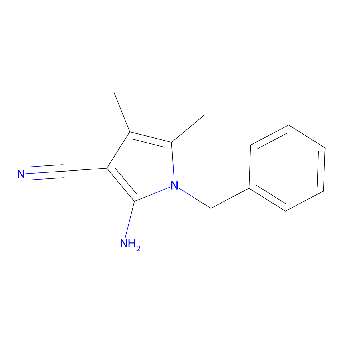 2-amino-1-benzyl-4,5-dimethyl-1H-pyrrole-3-carbonitrile molecular structure, CAS 55817-72-6