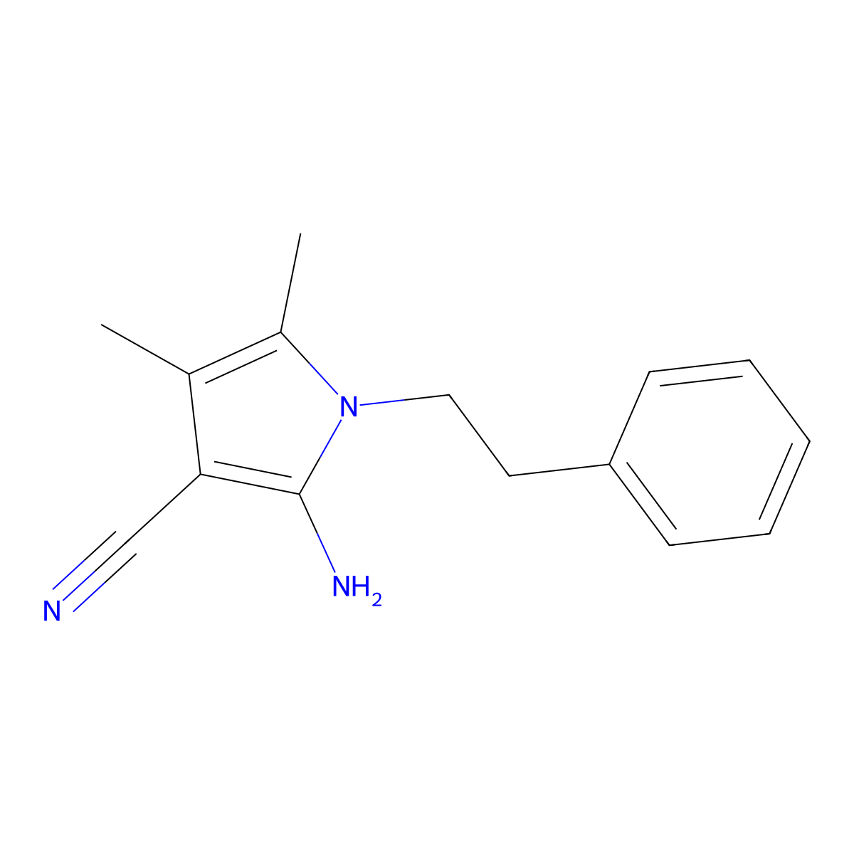 2-Amino-4,5-dimethyl-1-(2-phenylethyl)pyrrole-3-carbonitrile molecular structure, CAS 55817-73-7