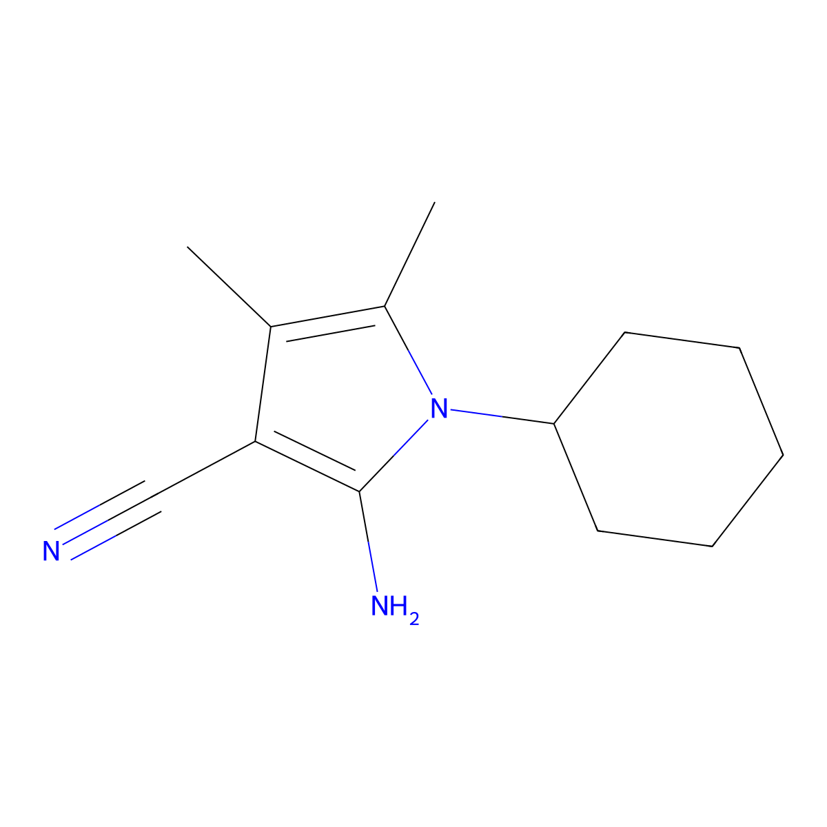 2-amino-1-cyclohexyl-4,5-dimethyl-1H-pyrrole-3-carbonitrile molecular structure, CAS 55817-74-8