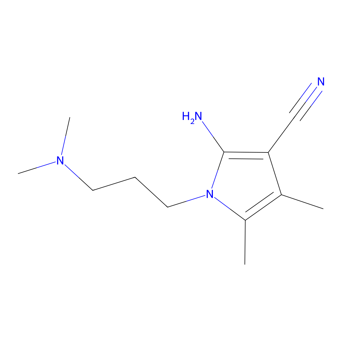 2-amino-1-(3-(dimethylamino)propyl)-4,5-dimethyl-1H-pyrrole-3-carbonitrile molecular structure, CAS 55817-76-0