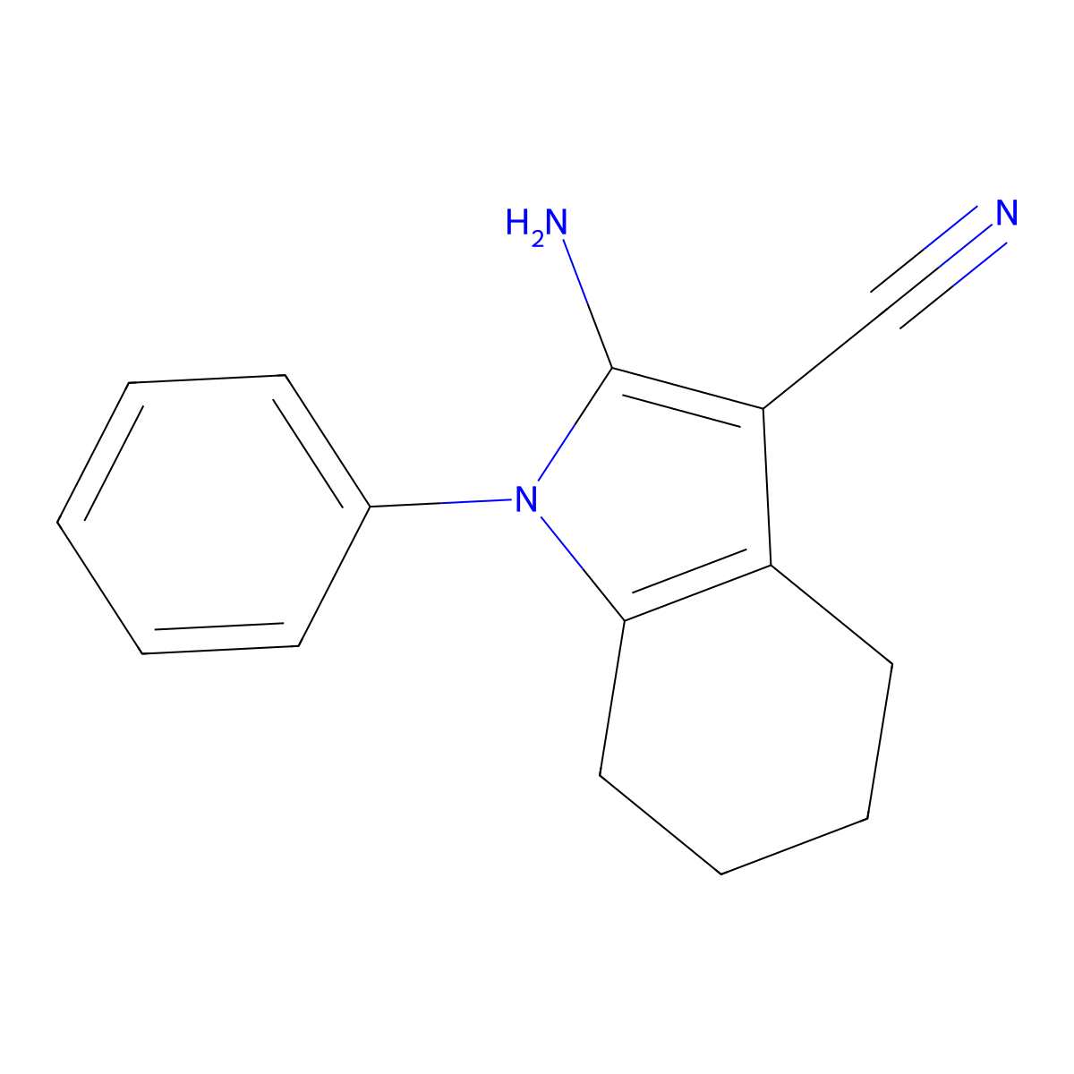 2-amino-1-phenyl-4,5,6,7-tetrahydro-1H-indole-3-carbonitrile molecular structure, CAS 55817-78-2