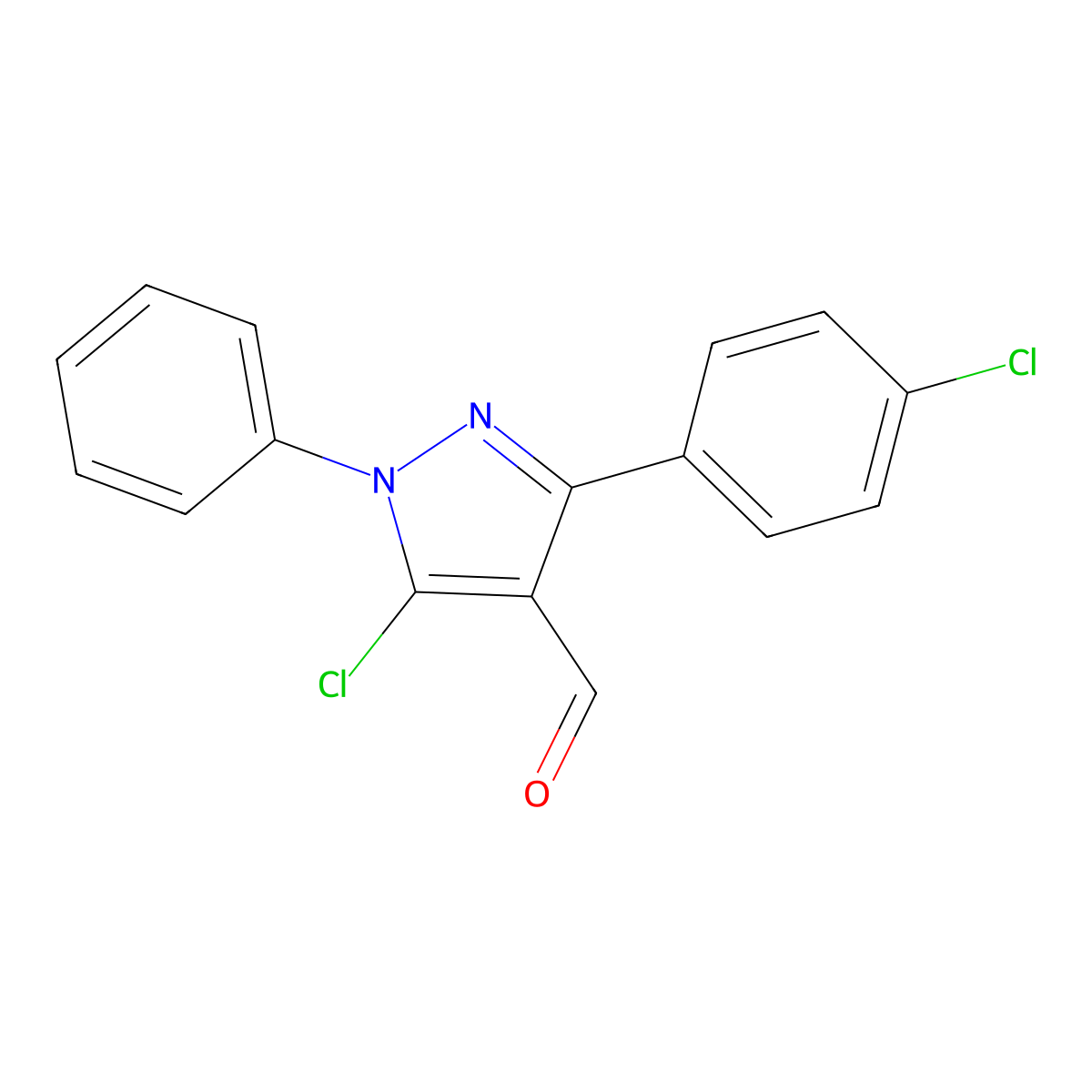 5-Chloro-3-(4-chlorophenyl)-1-phenyl-1H-pyrazole-4-carbaldehyde molecular structure, CAS 55828-85-8