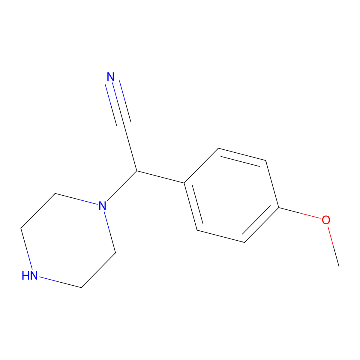 (4-Methoxyphenyl)(piperazin-1-yl)acetonitrile molecular structure, CAS 55829-49-7