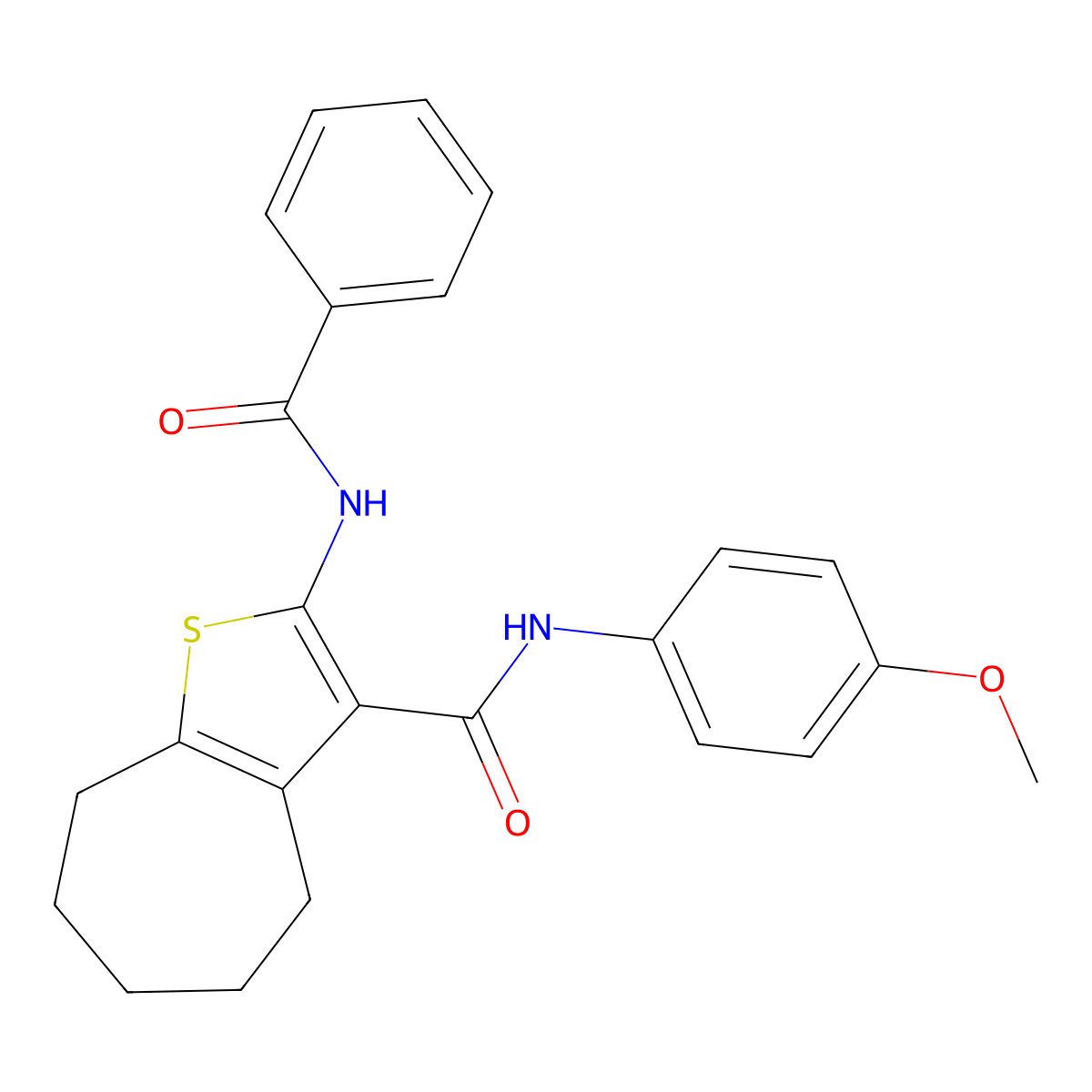 2-benzamido-N-(4-methoxyphenyl)-5,6,7,8-tetrahydro-4H-cyclohepta[b]thiophene-3-carboxamide molecular structure, CAS 5583-27-7