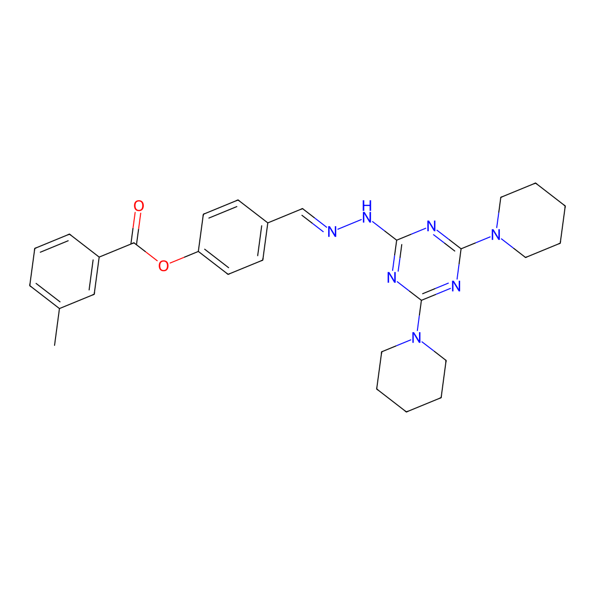 [4-[[[4,6-Di(piperidin-1-yl)-1,3,5-triazin-2-yl]hydrazinylidene]methyl]phenyl] 3-methylbenzoate molecular structure, CAS 5584-34-9