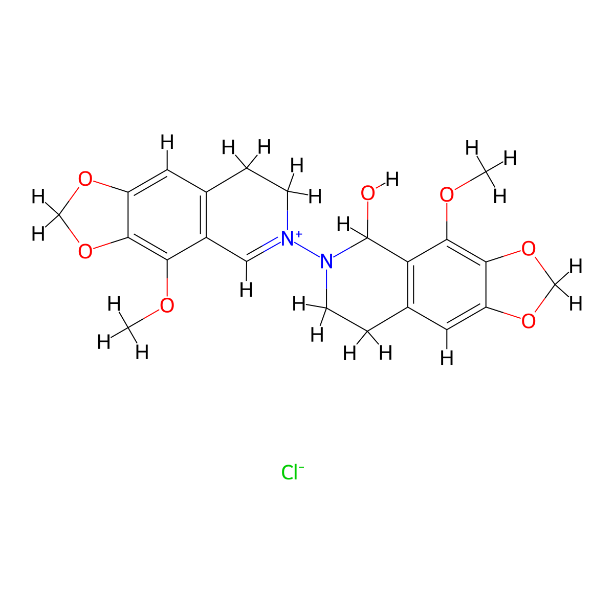 1,3-Dioxolo(4,5-g)isoquinolinium, 7,8-dihydro-6-(7,8-dihydro-5-hydroxy-4-methoxy-1,3-dioxolo(4,5-g)isoquinolin-6(5H)-yl)-4-methoxy-, chloride molecular structure, CAS 5584-82-7