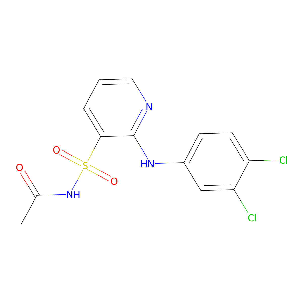 N-[2-(3,4-dichloroanilino)pyridin-3-yl]sulfonylacetamide molecular structure, CAS 55841-79-7