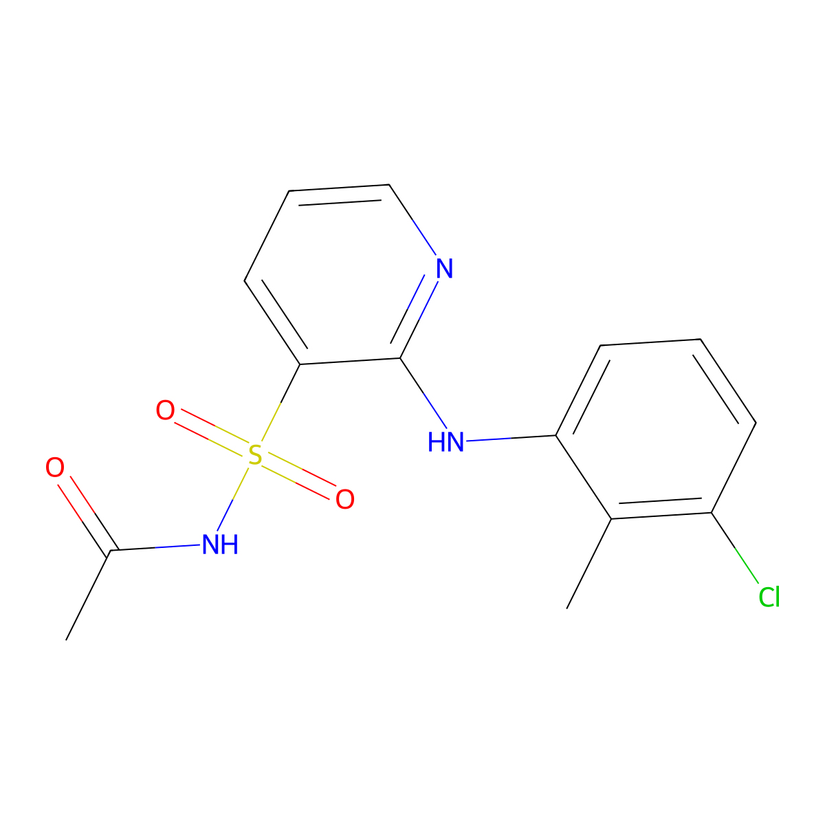 N-[2-(3-chloro-2-methylanilino)pyridin-3-yl]sulfonylacetamide molecular structure, CAS 55841-85-5