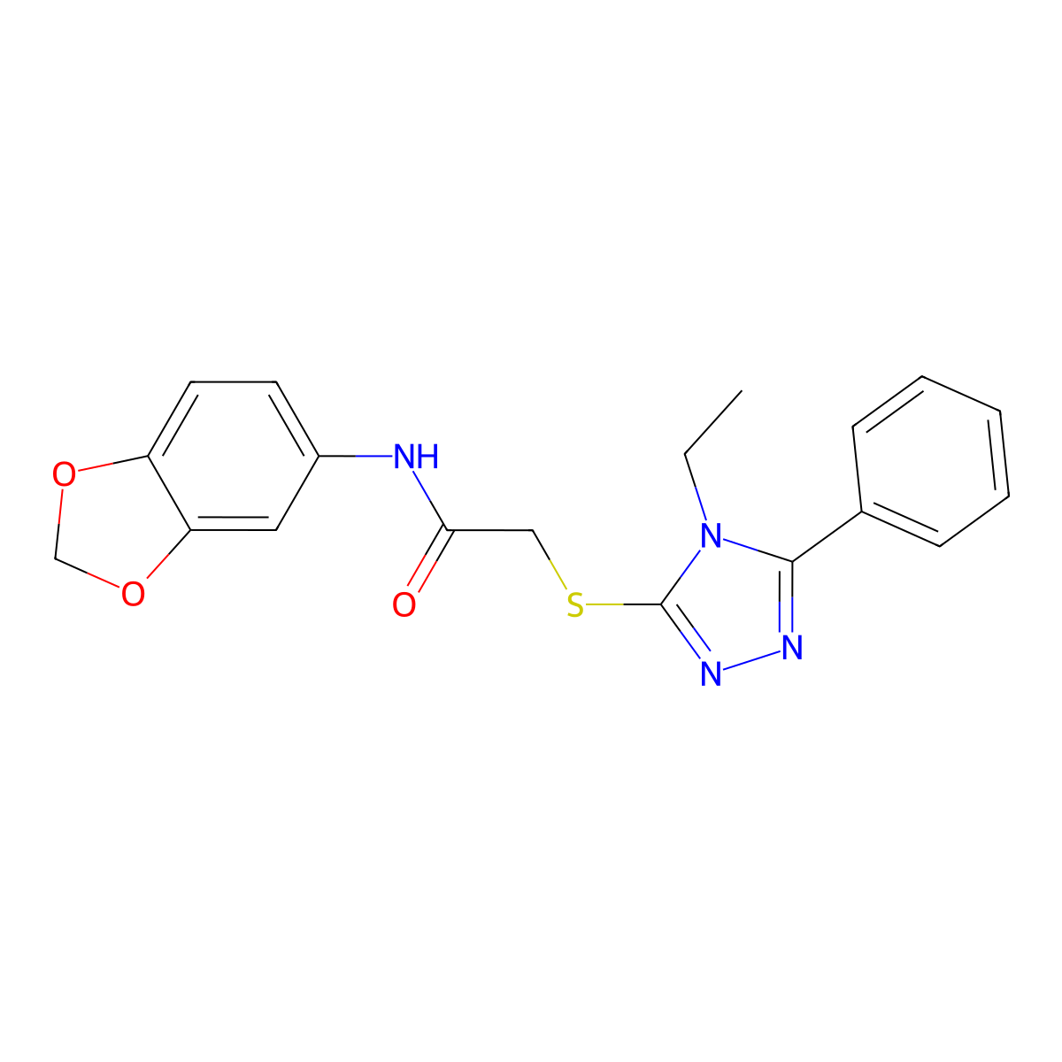 N-(1,3-benzodioxol-5-yl)-2-[(4-ethyl-5-phenyl-1,2,4-triazol-3-yl)sulfanyl]acetamide molecular structure, CAS 558449-59-5