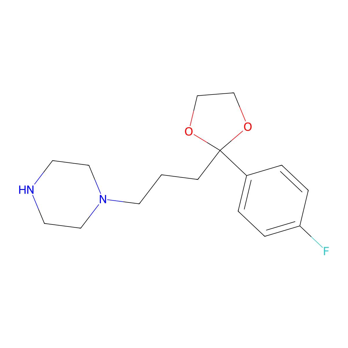 1-(3-(2-(4-Fluorophenyl)-1,3-dioxolan-2-yl)propyl)piperazine molecular structure, CAS 55846-41-8