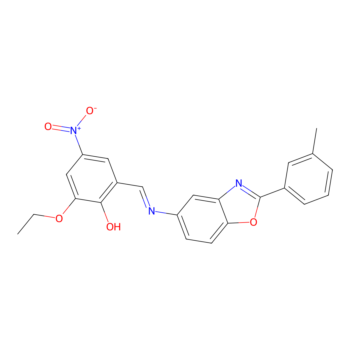 2-Ethoxy-4-nitro-6-[(2-m-tolyl-benzooxazol-5-ylimino)-methyl]-phenol molecular structure, CAS 5585-34-2