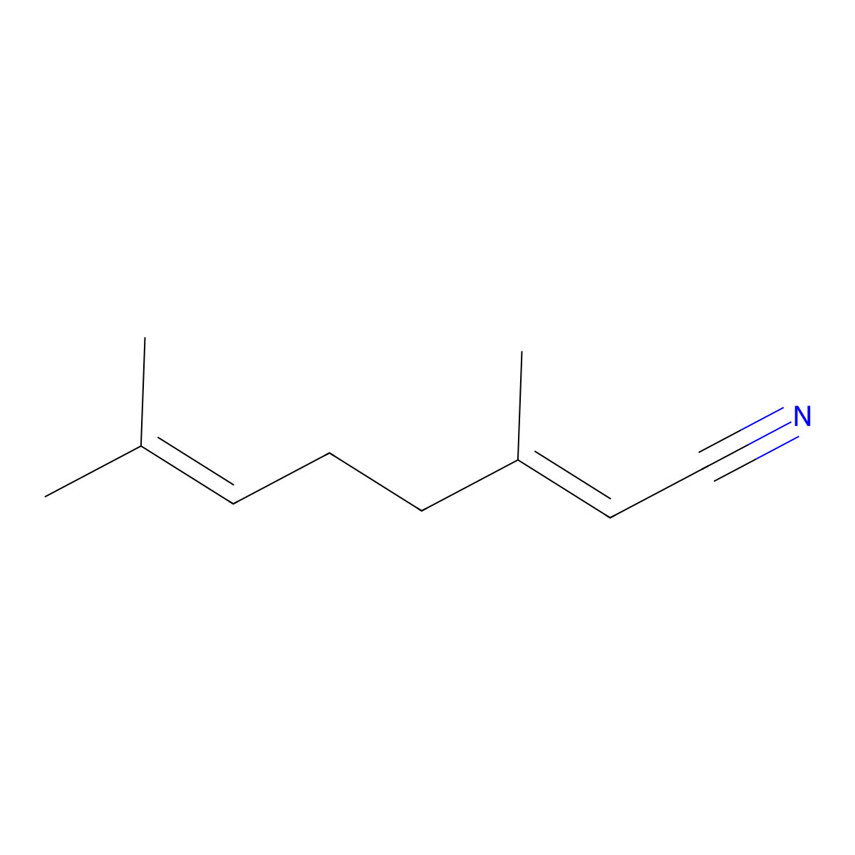Geranonitrile molecular structure, CAS 5585-39-7