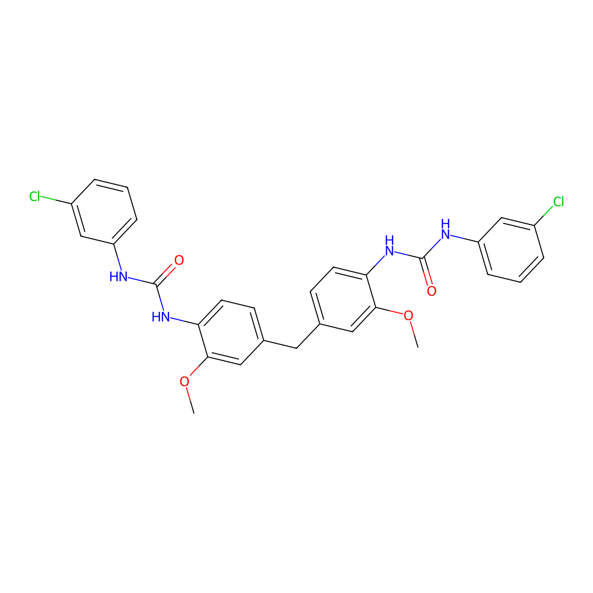 1-(3-Chlorophenyl)-3-[4-[[4-[(3-chlorophenyl)carbamoylamino]-3-methoxyphenyl]methyl]-2-methoxyphenyl]urea molecular structure, CAS 5586-08-3
