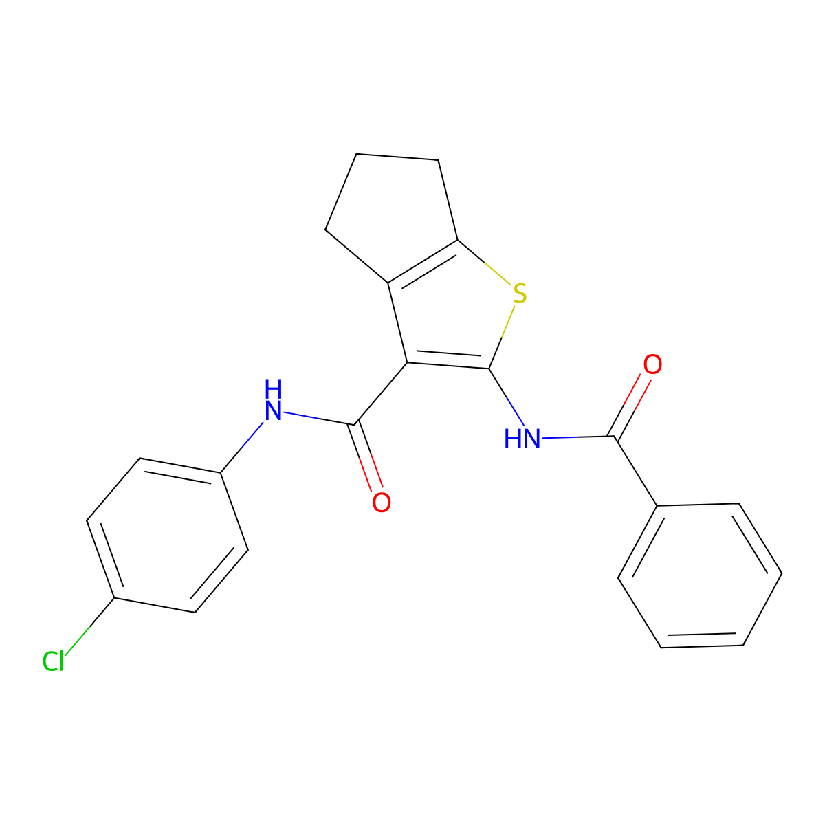 2-benzamido-N-(4-chlorophenyl)-5,6-dihydro-4H-cyclopenta[b]thiophene-3-carboxamide molecular structure, CAS 5586-84-5