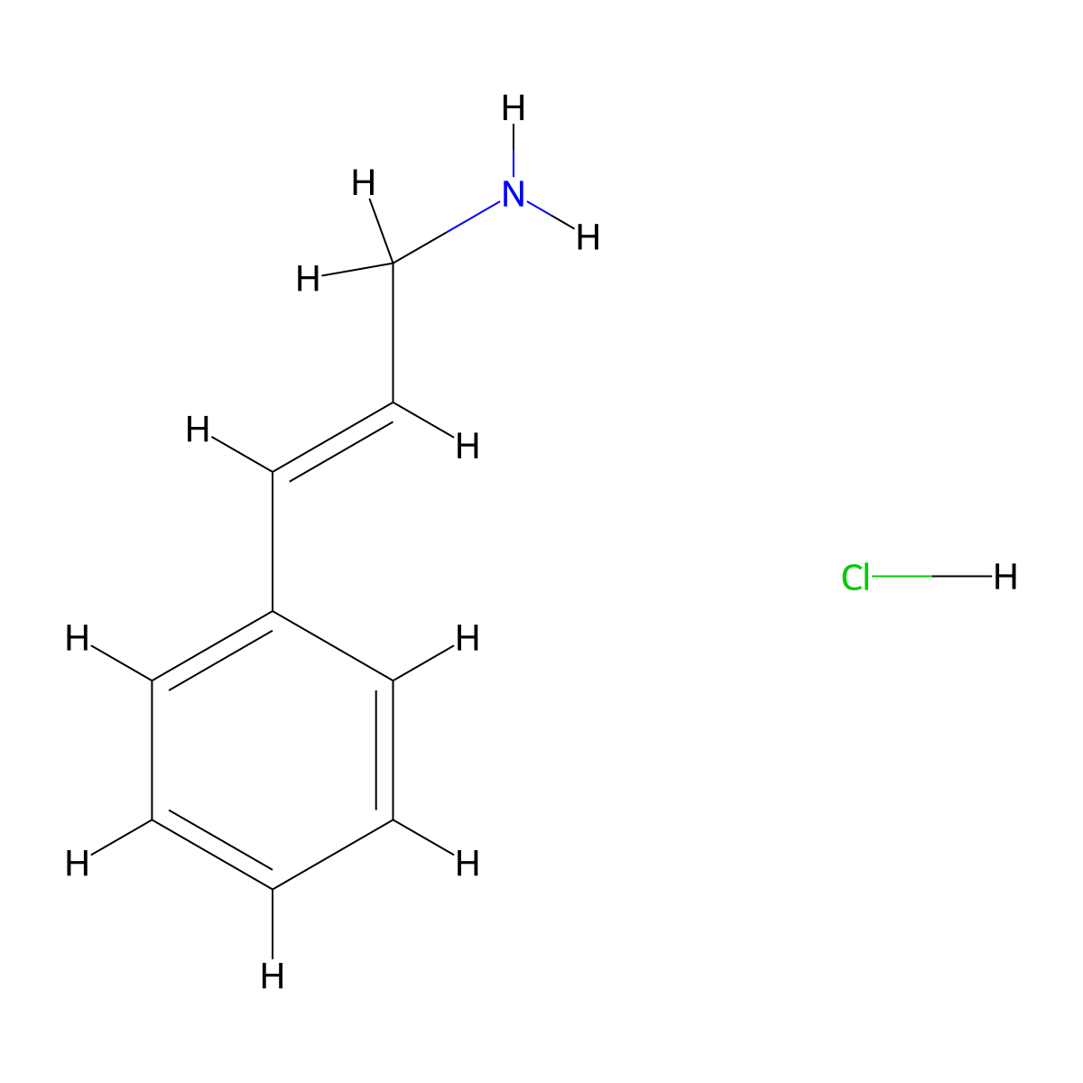 Cinnamylamine hydrochloride, (E)- molecular structure, CAS 5586-89-0