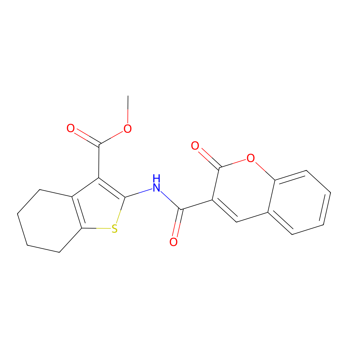 methyl 2-{[(2-oxo-2H-chromen-3-yl)carbonyl]amino}-4,5,6,7-tetrahydro-1-benzothiophene-3-carboxylate molecular structure, CAS 5586-93-6
