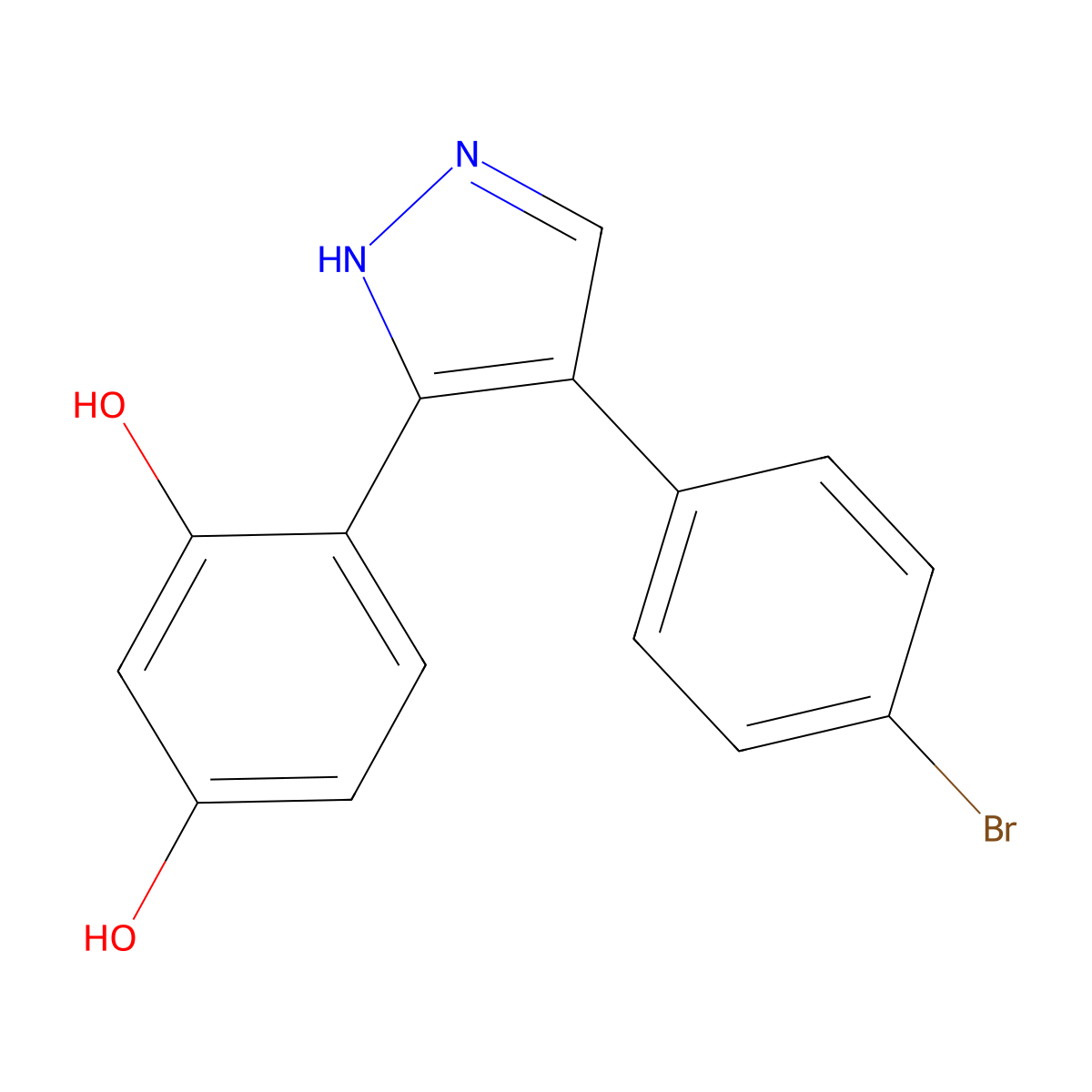 4-(4-(4-bromophenyl)-1H-pyrazol-3-yl)benzene-1,3-diol molecular structure, CAS 558636-48-9
