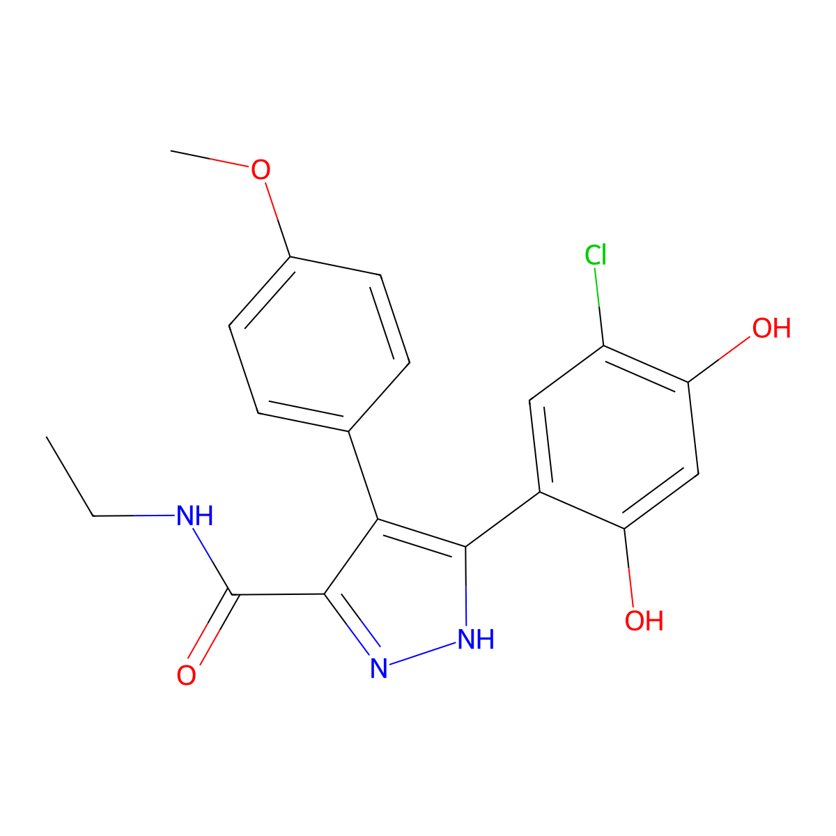 5-(5-chloro-2,4-dihydroxyphenyl)-N-ethyl-4-(4-methoxyphenyl)-1H-pyrazole-3-carboxamide molecular structure, CAS 558640-51-0