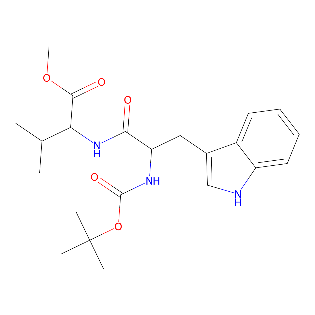 methyl 2-[[3-(1H-indol-3-yl)-2-[(2-methylpropan-2-yl)oxycarbonylamino]propanoyl]amino]-3-methylbutanoate molecular structure, CAS 55878-81-4