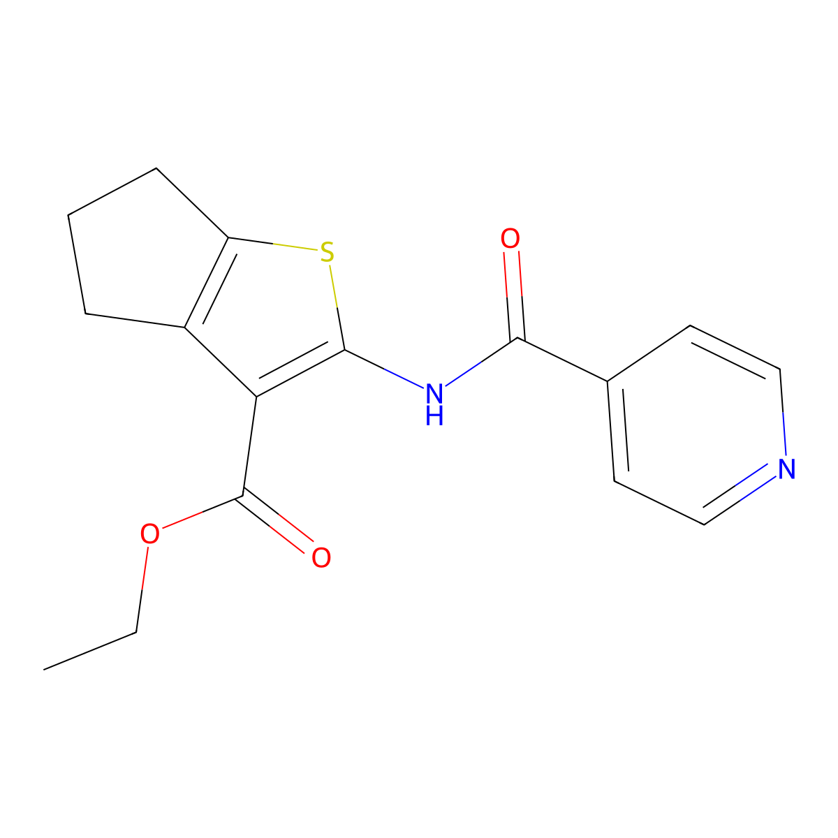 ethyl 2-(pyridine-4-carbonylamino)-5,6-dihydro-4H-cyclopenta[b]thiophene-3-carboxylate molecular structure, CAS 5588-05-6