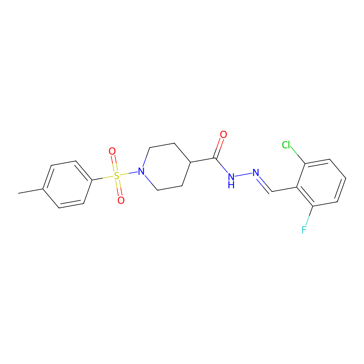 N'-[(2-Chloro-6-fluorophenyl)methylidene]-1-(4-methylbenzene-1-sulfonyl)piperidine-4-carbohydrazide molecular structure, CAS 5588-43-2