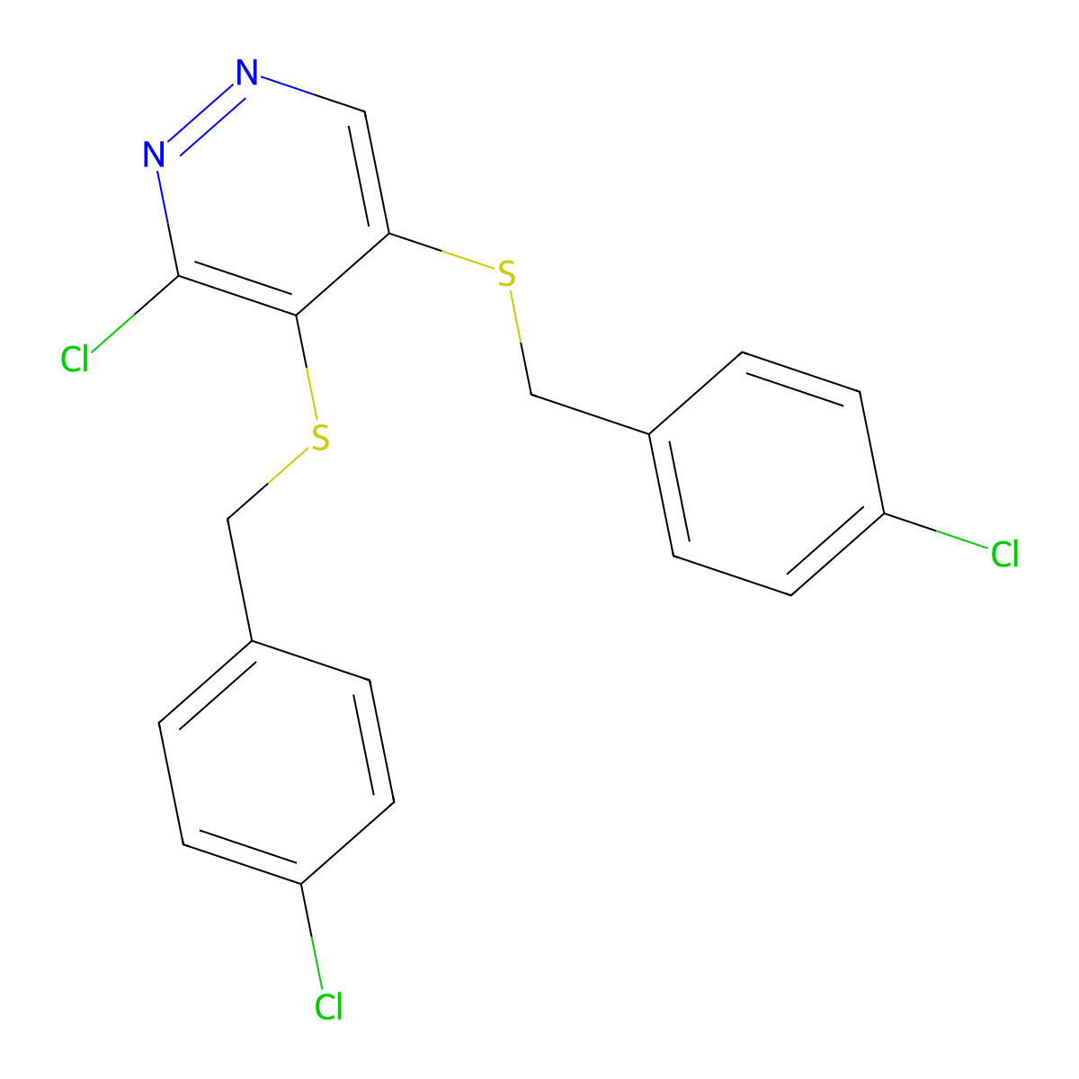 3-Chloro-4,5-bis[(4-chlorobenzyl)sulfanyl]pyridazine molecular structure, CAS 5589-92-4