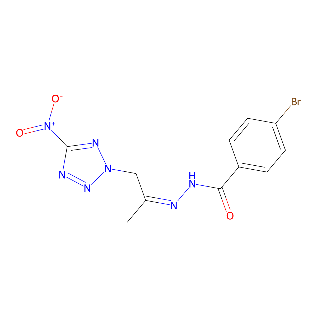 4-bromo-N-[1-(5-nitrotetrazol-2-yl)propan-2-ylideneamino]benzamide molecular structure, CAS 5591-95-7
