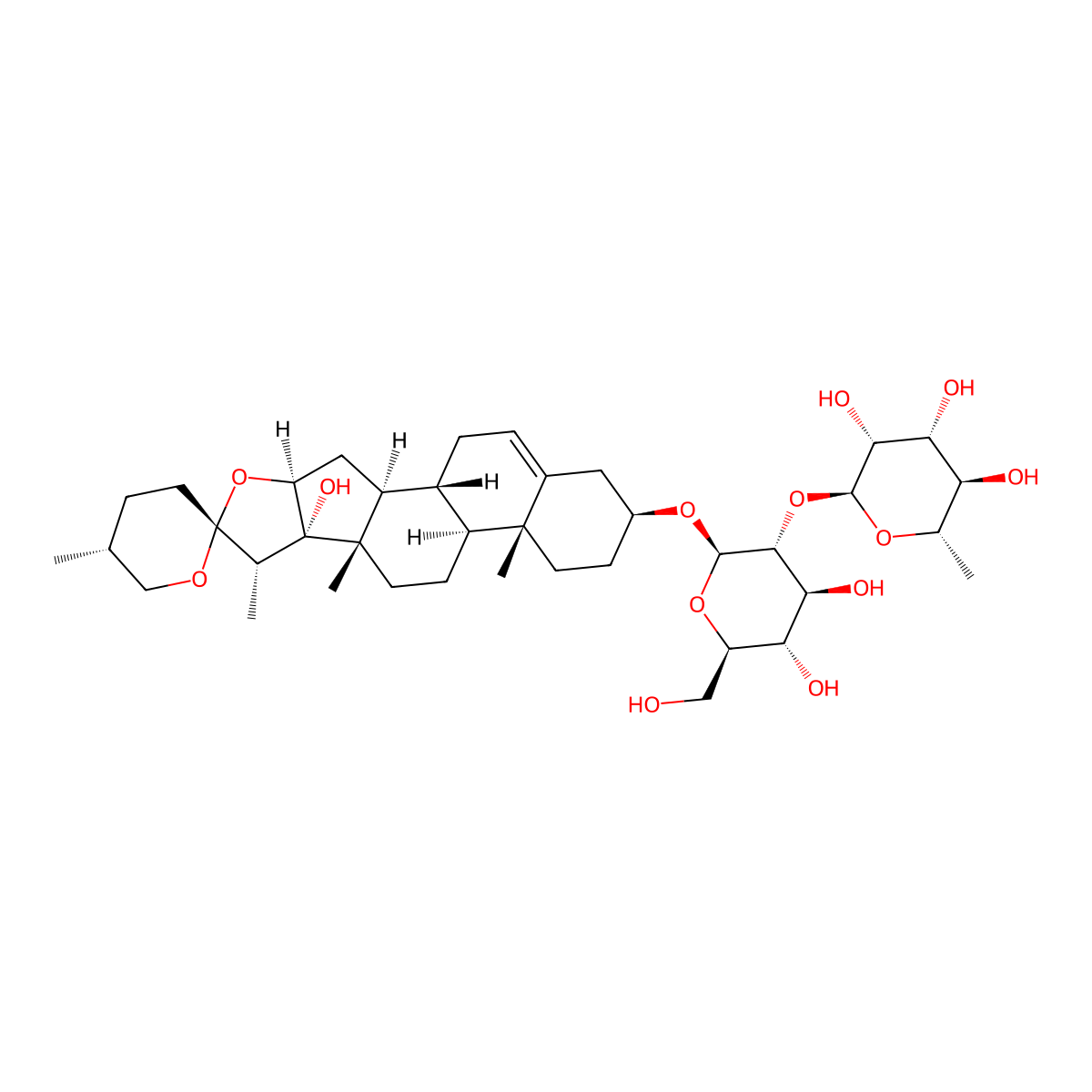 (25R)-17-alpha-hydroxyspirost-5-en-3-beta-yl-O-alpha-L-rhamnopyranosyl-(1->2)-beta-D-glucopyranoside molecular structure, CAS 55916-51-3
