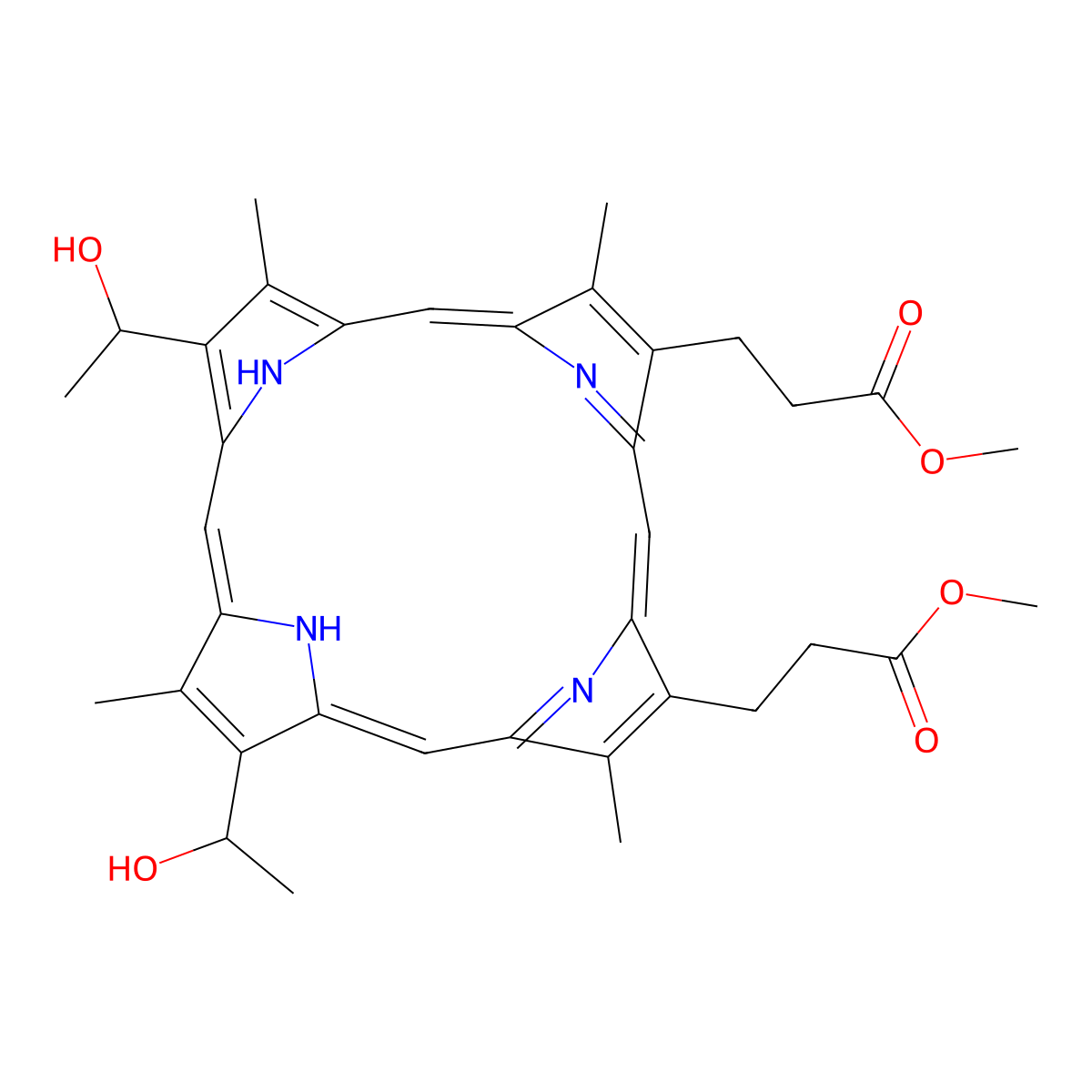 Hematoporphyrin IX dimethyl ester molecular structure, CAS 5594-29-6
