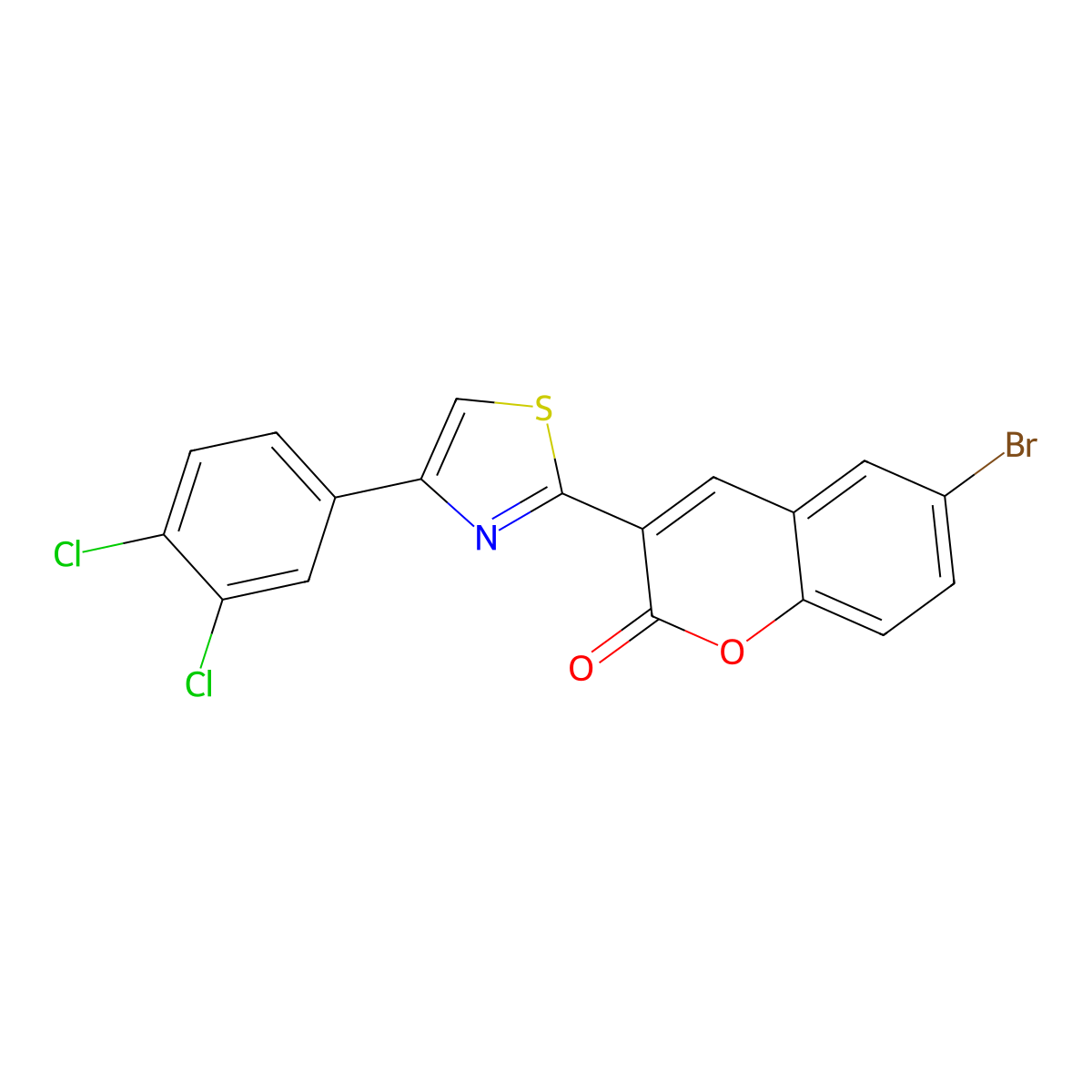 6-Bromo-3-[4-(3,4-dichlorophenyl)-1,3-thiazol-2-yl]chromen-2-one molecular structure, CAS 5594-35-4