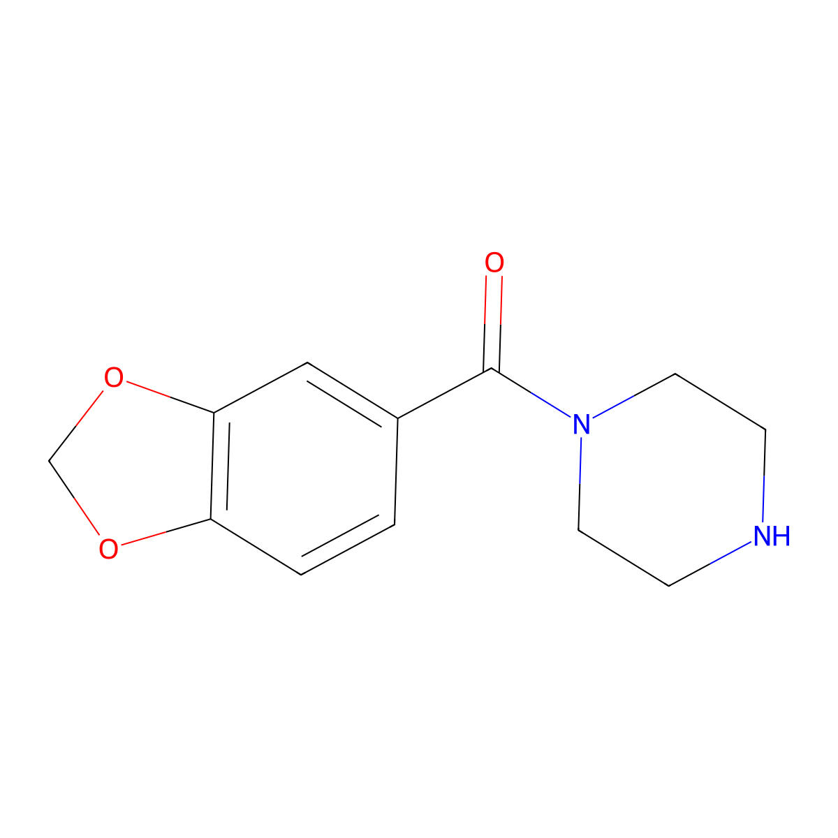 1-(1,3-Benzodioxol-5-ylcarbonyl)piperazine molecular structure, CAS 55966-96-6
