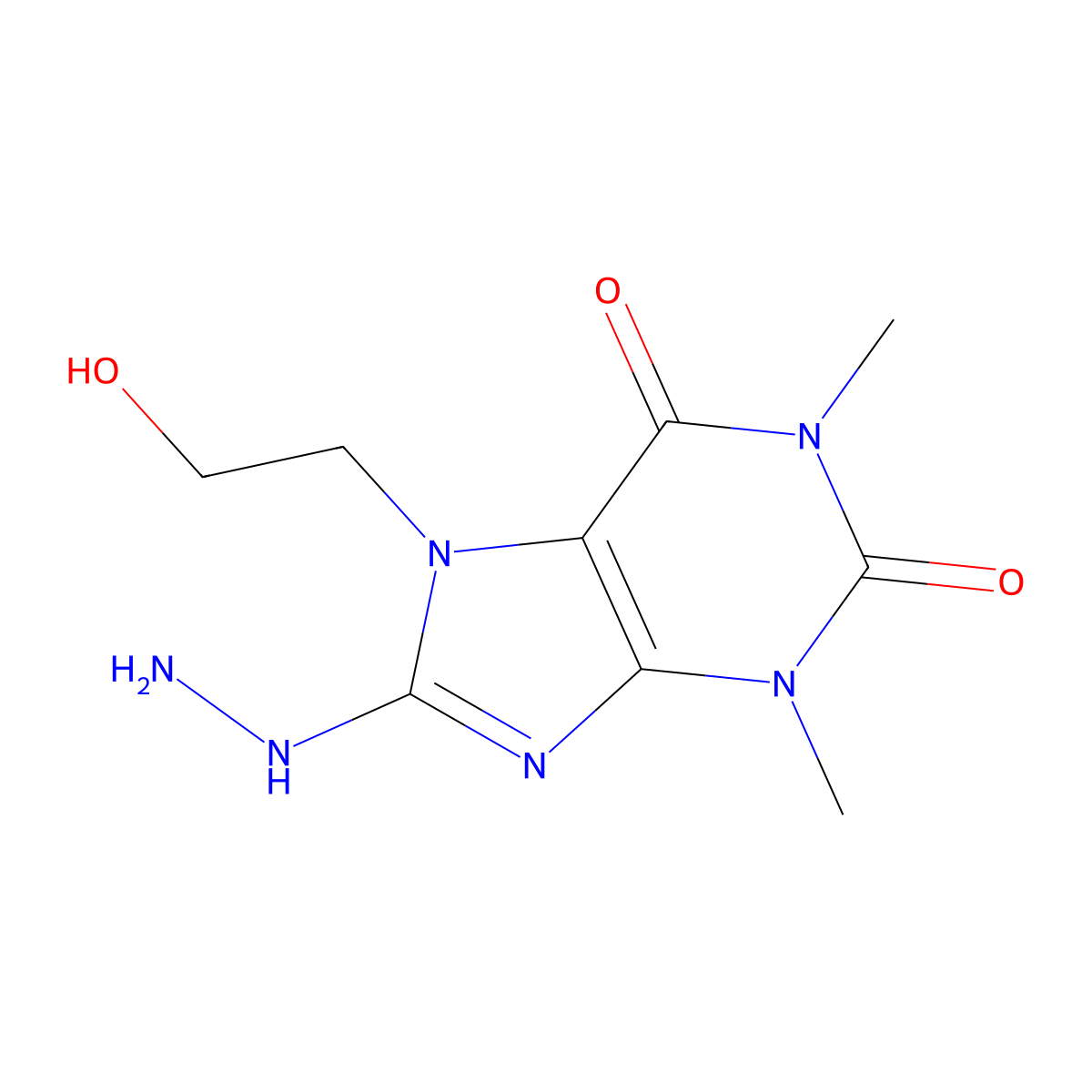 8-Hydrazinyl-7-(2-hydroxyethyl)-1,3-dimethylpurine-2,6-dione molecular structure, CAS 55970-62-2