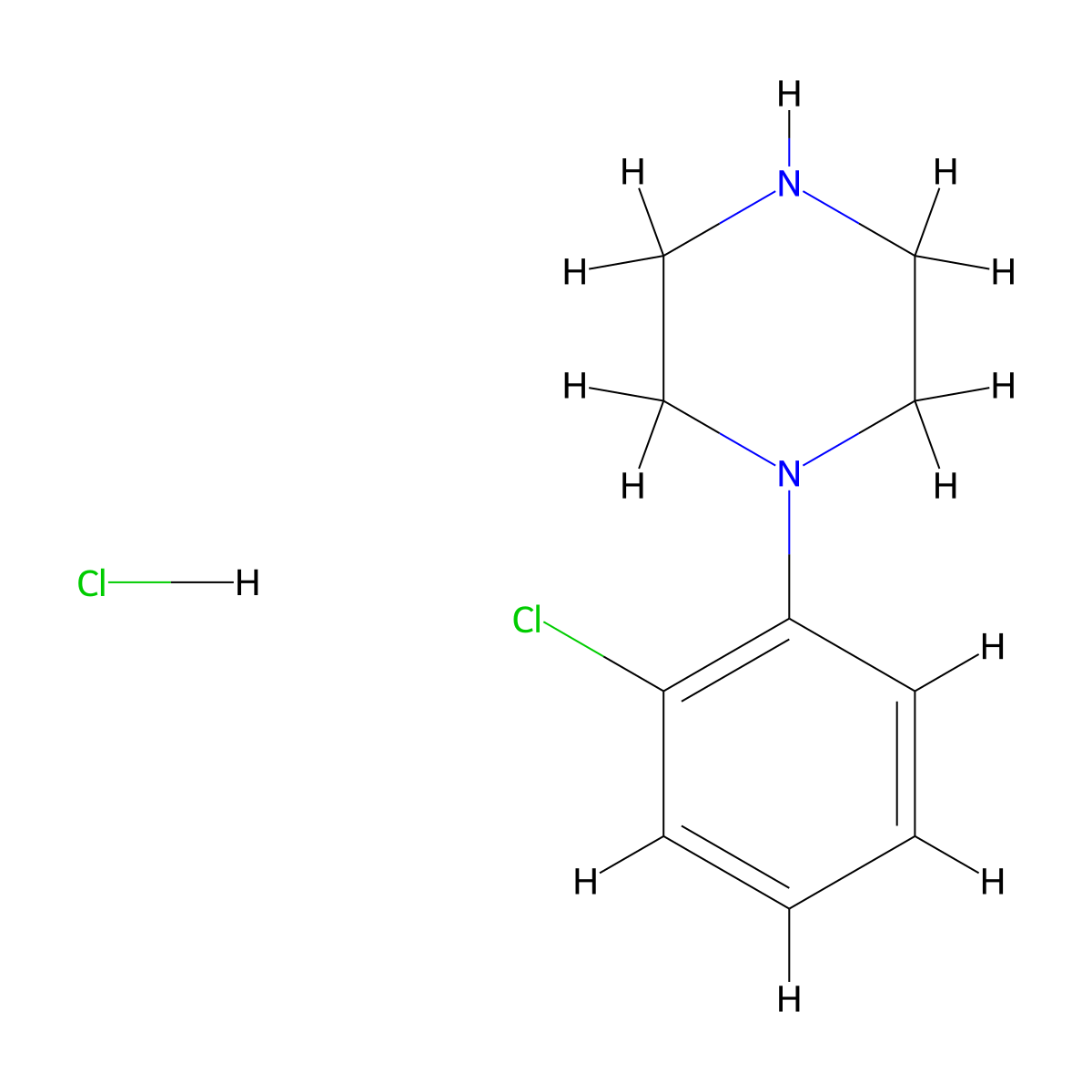 1-(2-Chlorophenyl)piperazinium chloride molecular structure, CAS 55974-33-9