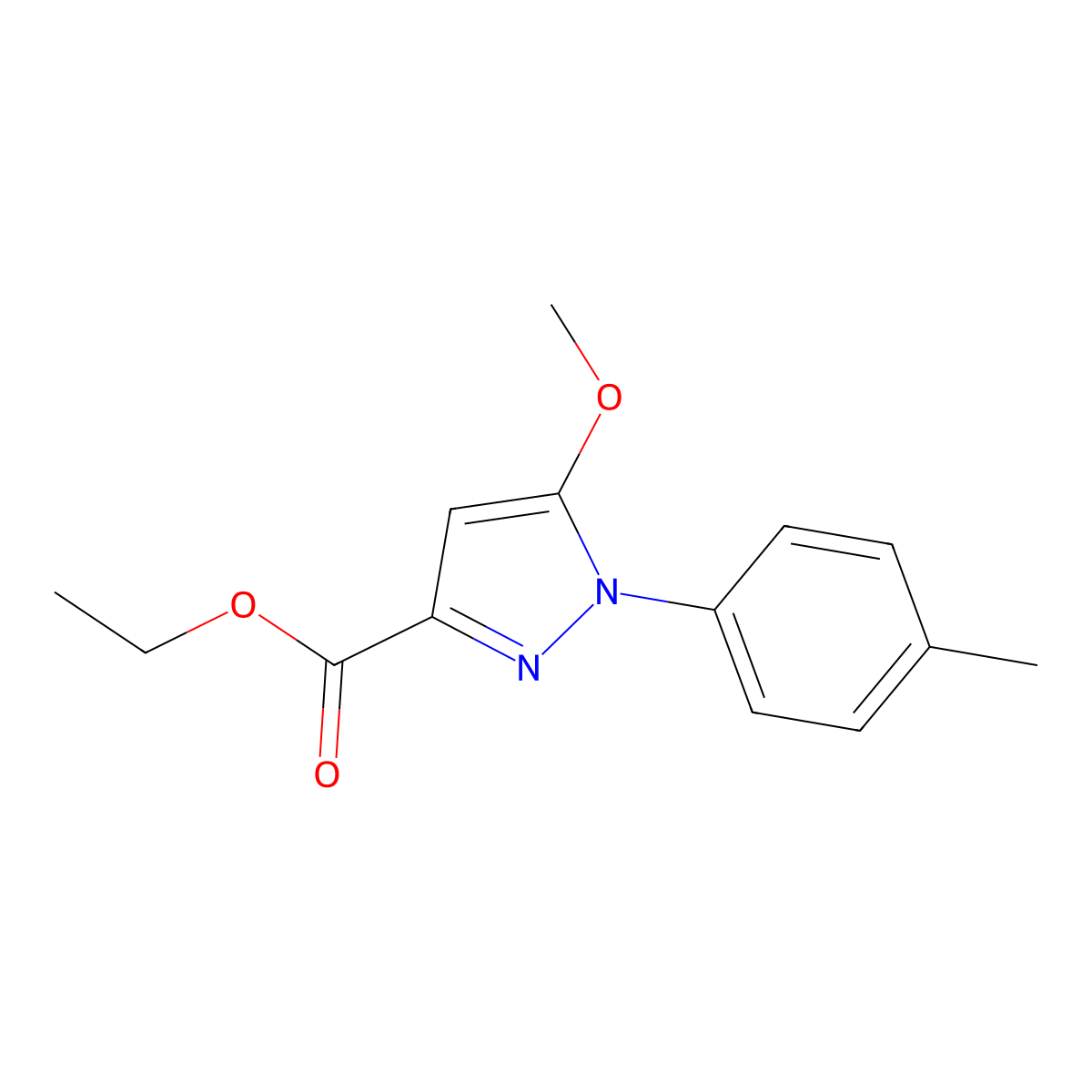 1H-Pyrazole-3-carboxylic acid, 5-methoxy-1-(4-methylphenyl)-, ethyl ester molecular structure, CAS 55983-57-8