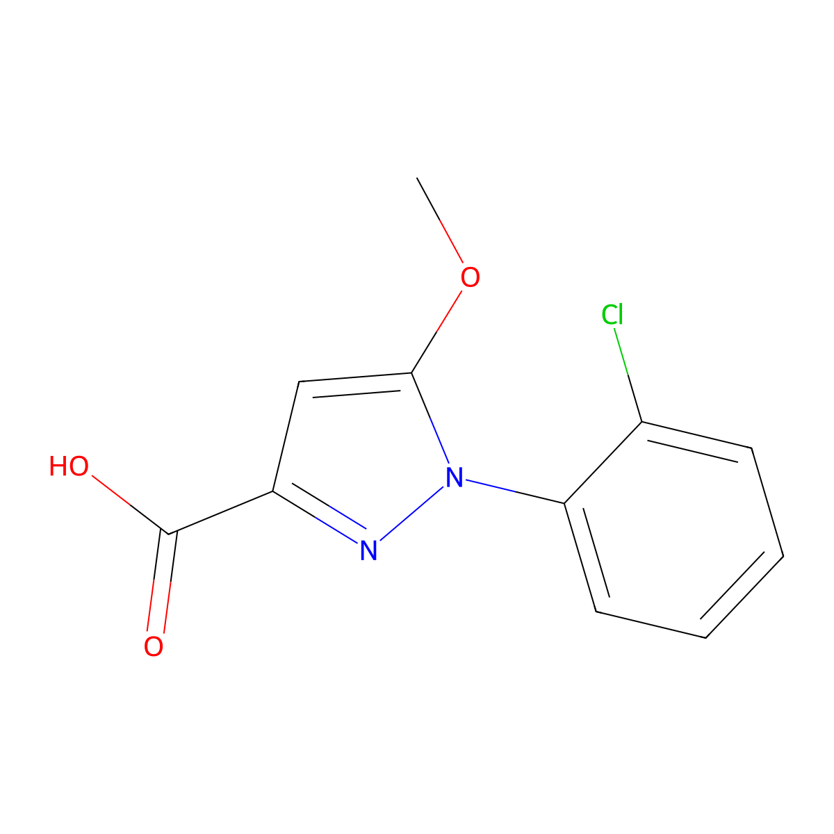 1-(2-chlorophenyl)-5-methoxy-1H-Pyrazole-3-carboxylic acid molecular structure, CAS 55983-86-3