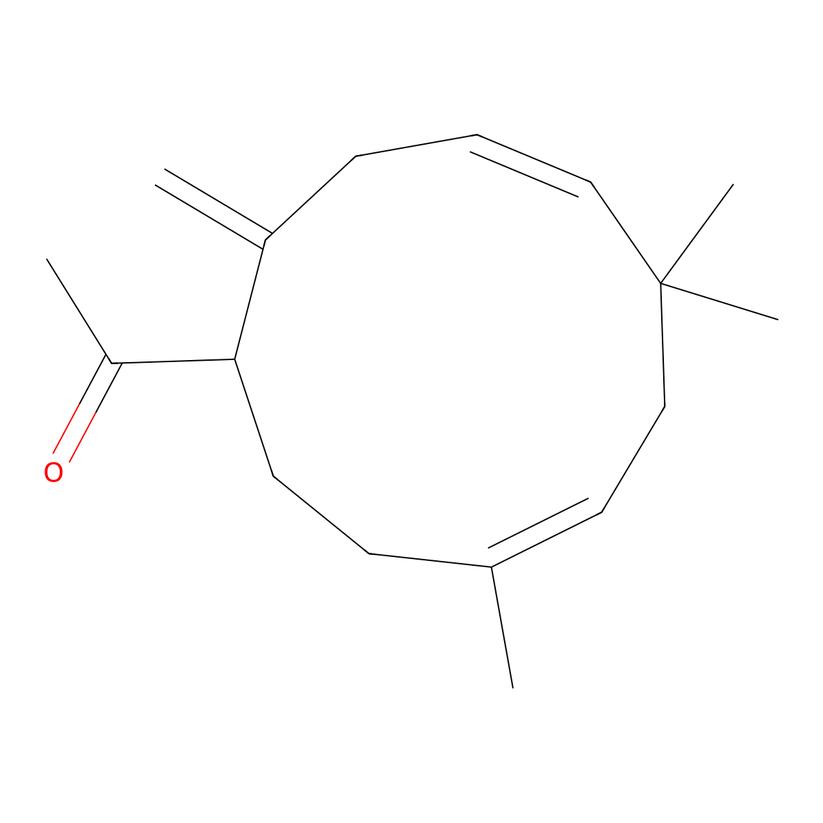 Ethanone, 1-(6,6,9-trimethyl-2-methylene-4,8-cycloundecadien-1-yl)- molecular structure, CAS 55987-49-0