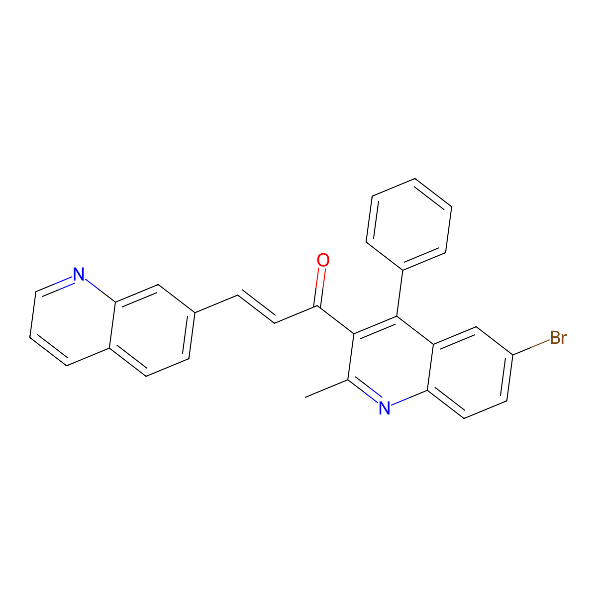 1-(6-Bromo-2-methyl-4-phenylquinolin-3-yl)-3-quinolin-7-ylprop-2-en-1-one molecular structure, CAS 5599-19-9