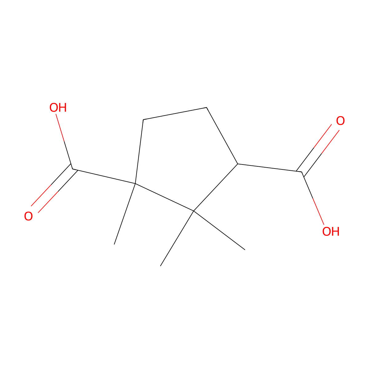 1,2,2-Trimethyl-1,3-cyclopentanedicarboxylic acid molecular structure, CAS 560-05-4