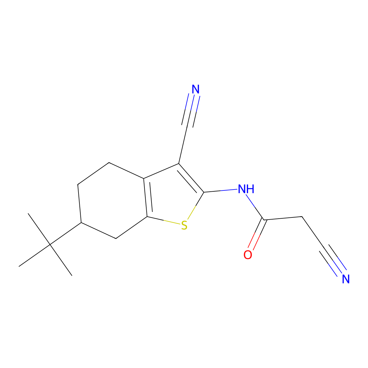 N-(6-tert-butyl-3-cyano-4,5,6,7-tetrahydro-1-benzothien-2-yl)-2-cyanoacetamide molecular structure, CAS 560072-41-5