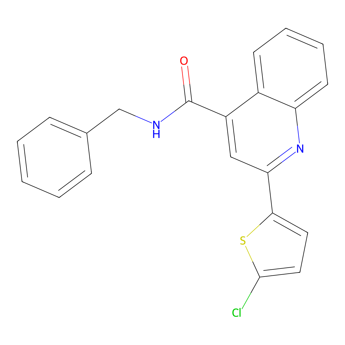 N-benzyl-2-(5-chlorothiophen-2-yl)quinoline-4-carboxamide molecular structure, CAS 560076-91-7
