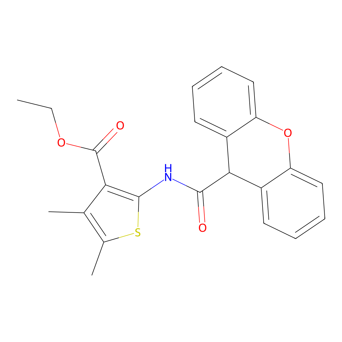 ethyl 4,5-dimethyl-2-(9H-xanthene-9-carbonylamino)thiophene-3-carboxylate molecular structure, CAS 560077-21-6