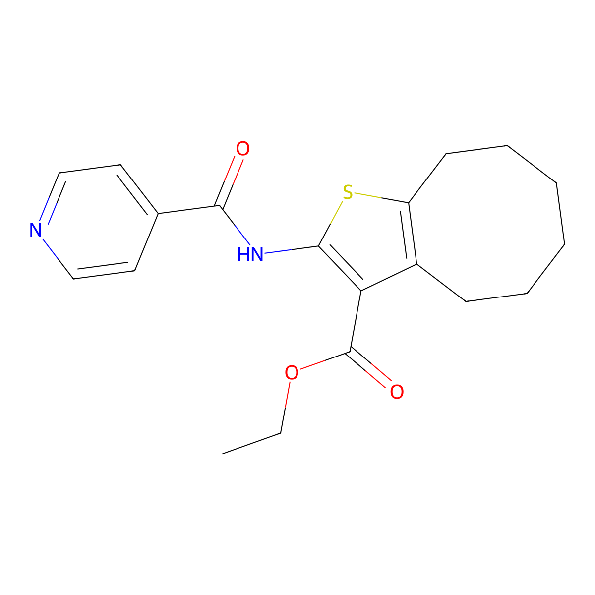 Ethyl 2-(pyridine-4-carbonylamino)-4,5,6,7,8,9-hexahydrocycloocta[b]thiophene-3-carboxylate molecular structure, CAS 560079-26-7