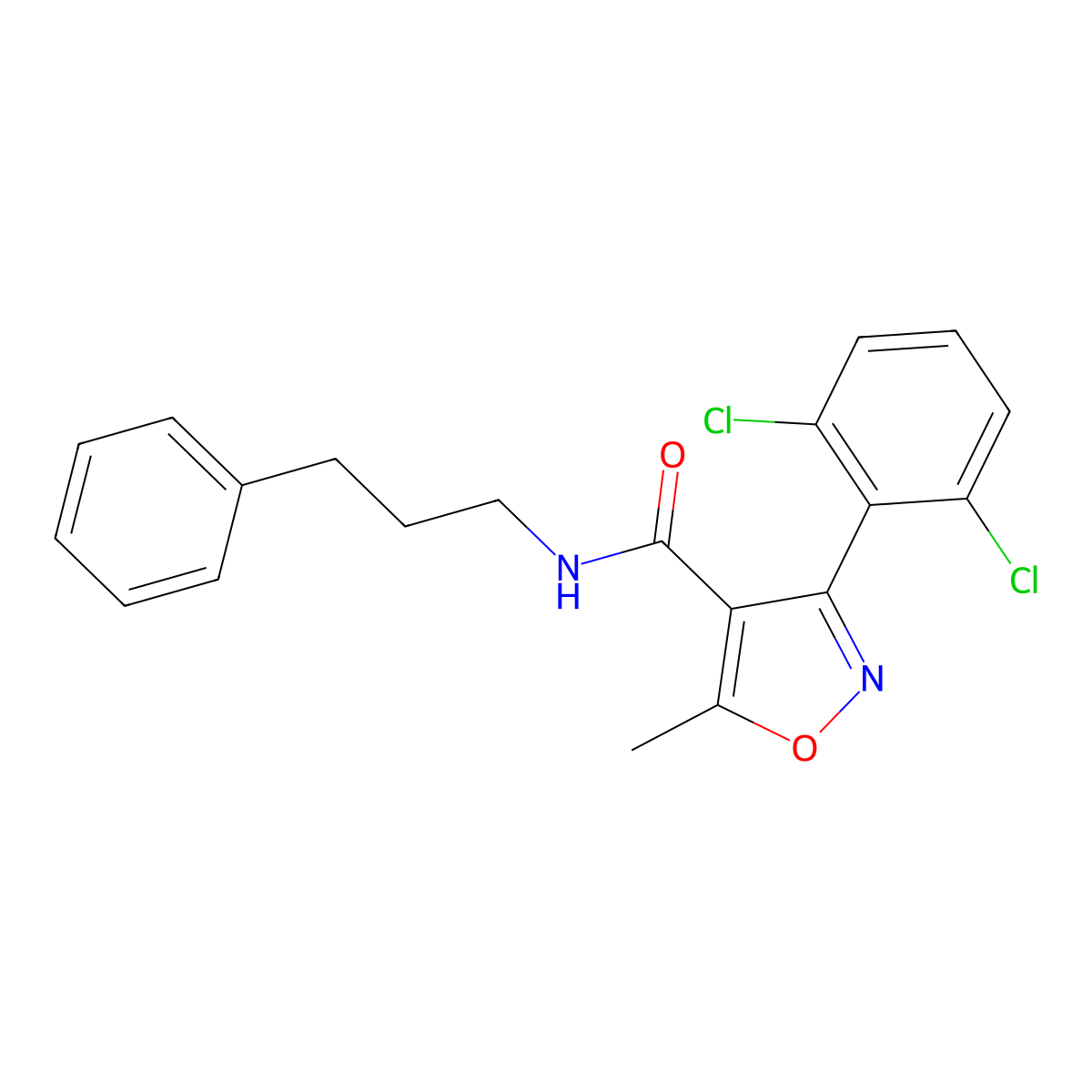 3-(2,6-dichlorophenyl)-5-methyl-N-(3-phenylpropyl)-1,2-oxazole-4-carboxamide molecular structure, CAS 560079-56-3