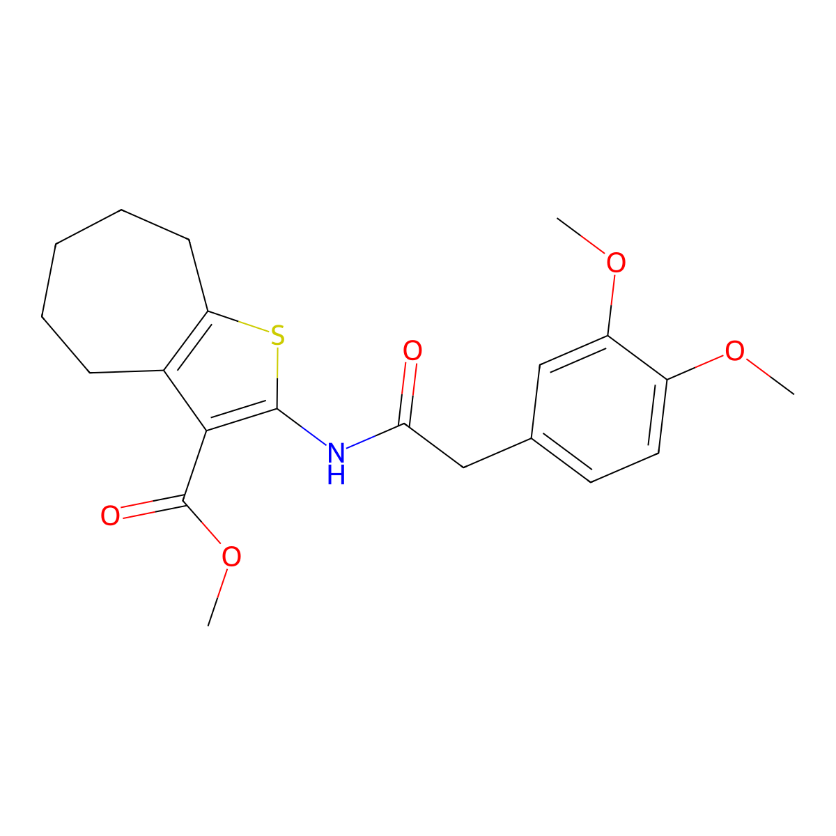methyl 2-{[(3,4-dimethoxyphenyl)acetyl]amino}-5,6,7,8-tetrahydro-4H-cyclohepta[b]thiophene-3-carboxylate molecular structure, CAS 560079-98-3